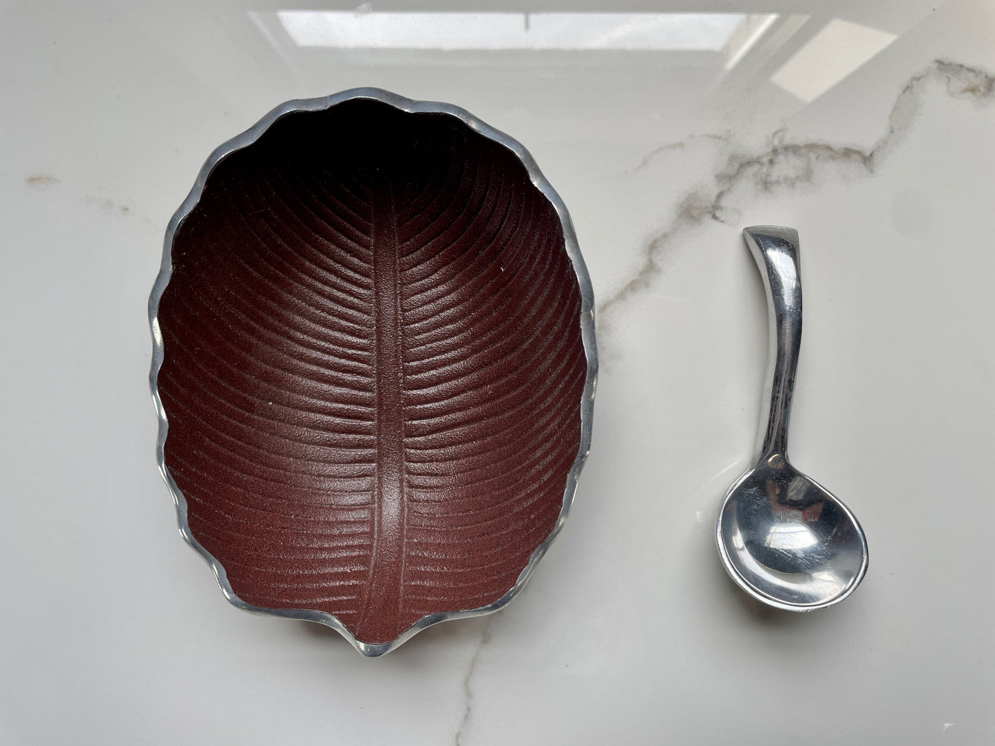 Brown Small 5pc Flora Pewter Tray Set