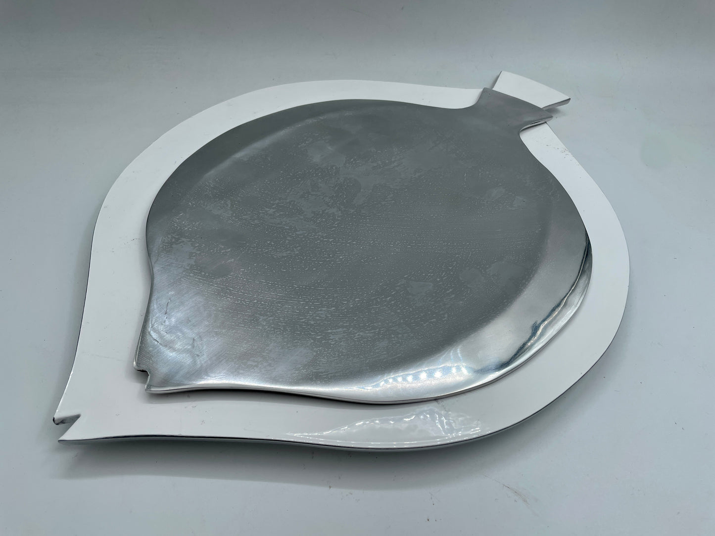 Silver and White Big 2pc Fish Pewter Tray Set