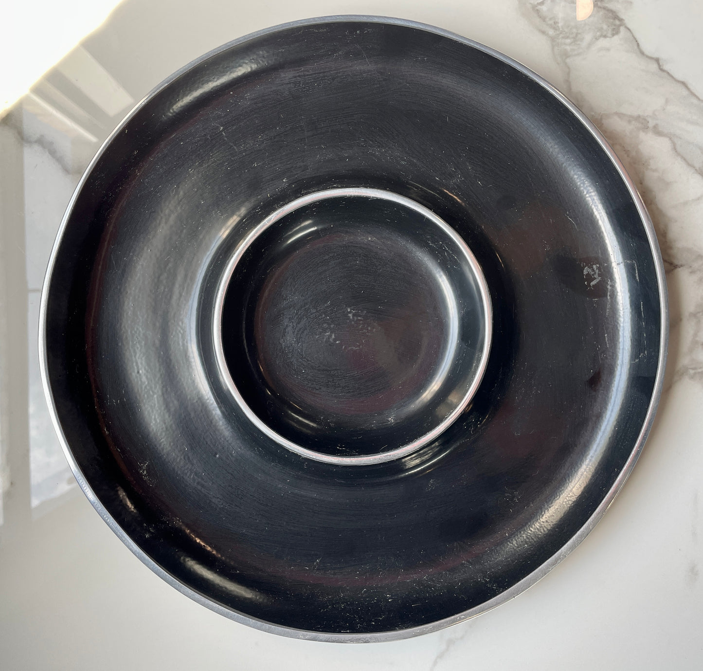 Black 4pc Tray and Utensils Pewter Tray Set