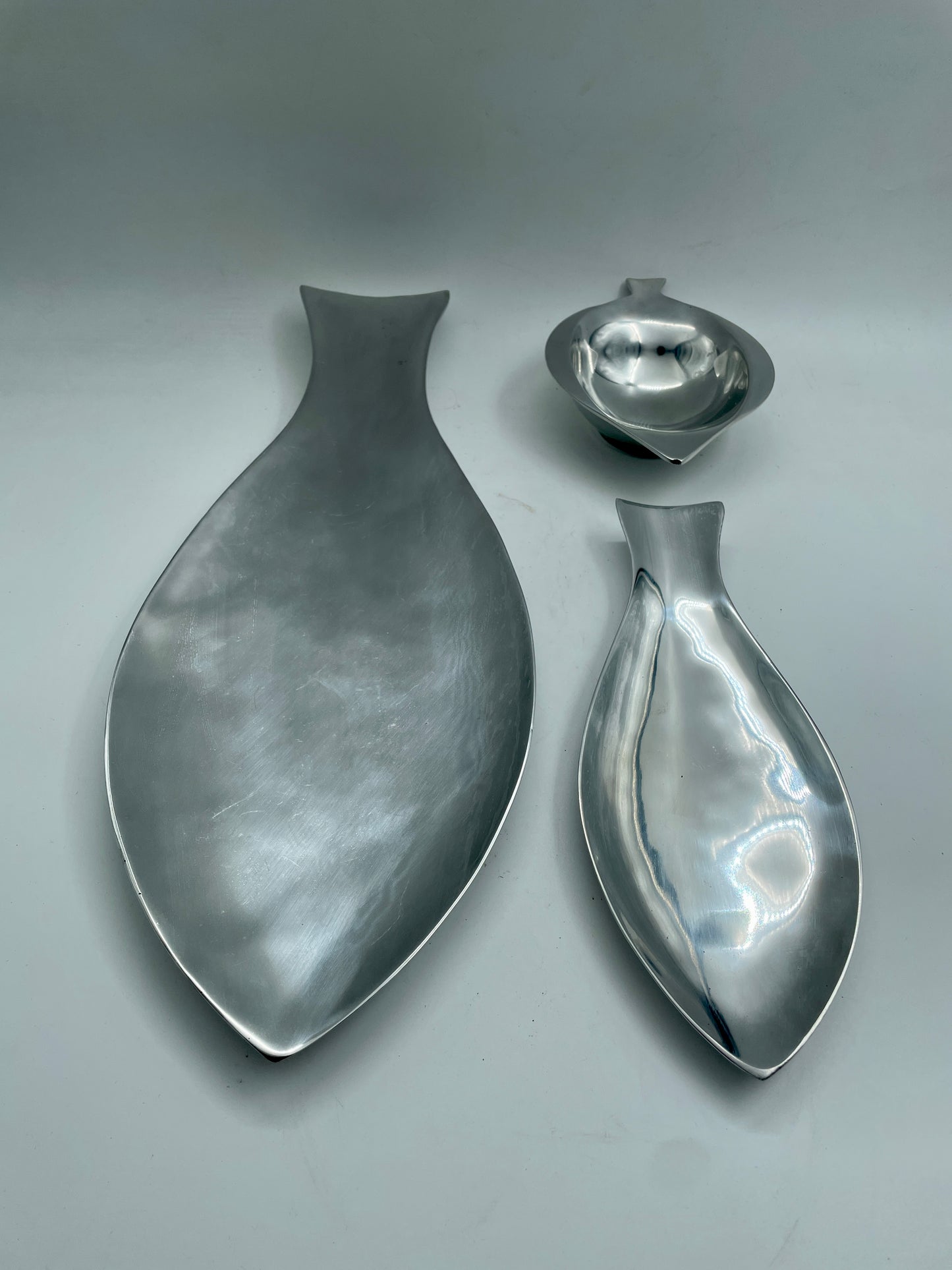 Silver Medium 3pc Fish Pewter tray Set