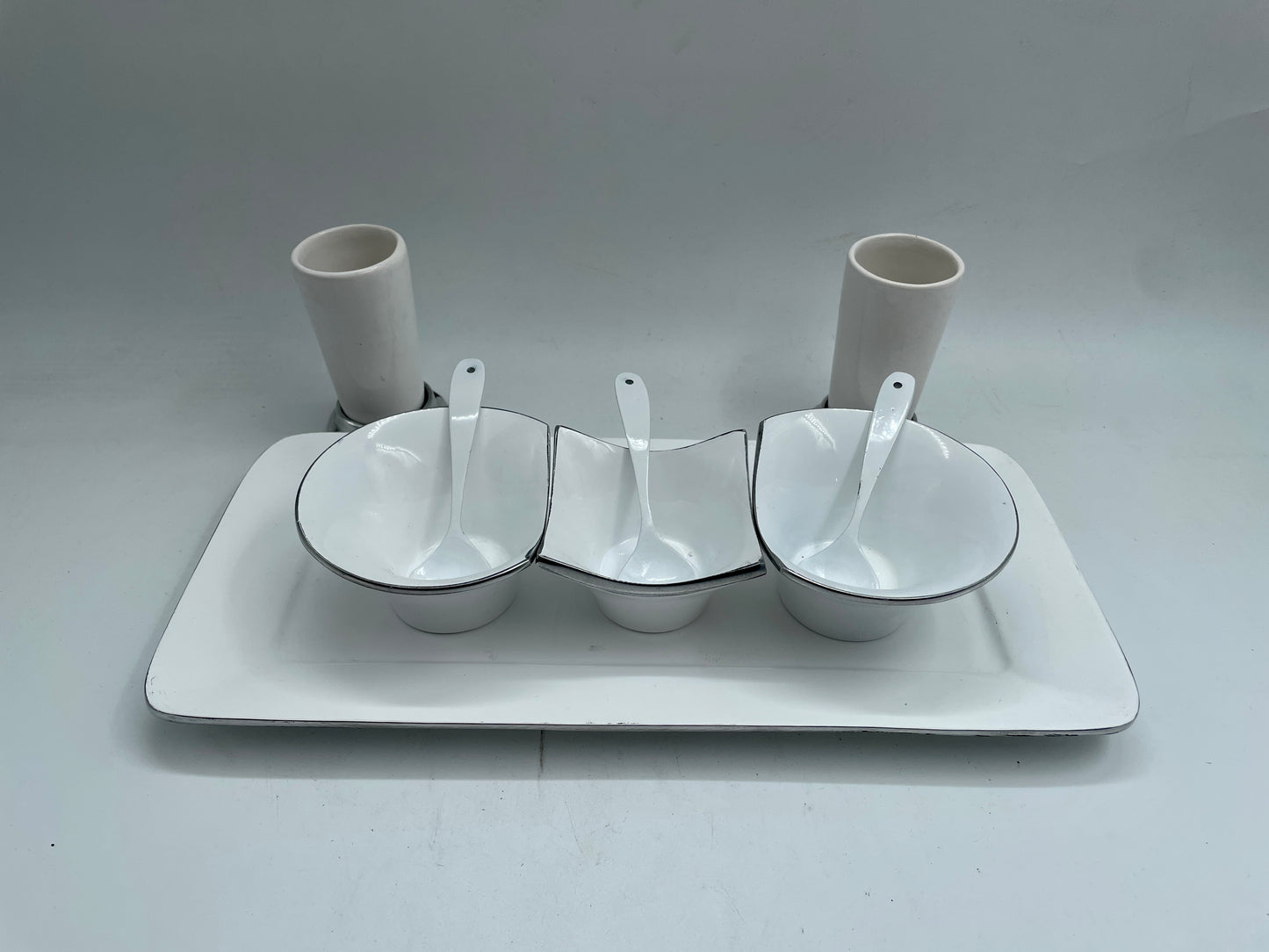 White Medium 6pc Tray and Assorted Pewter Set