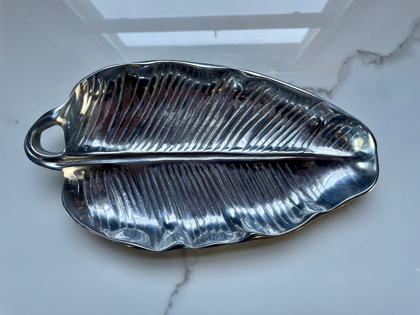 Silver Small 3pc Leaf Pewter Tray Set