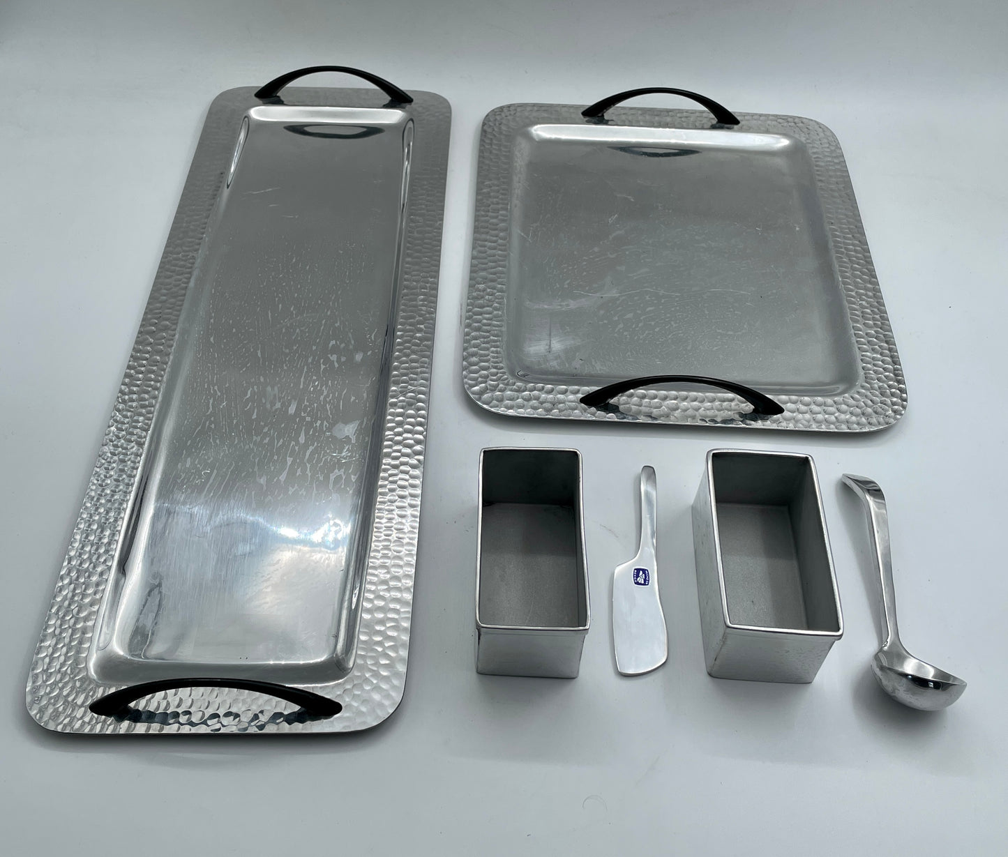Silver Medium 6pc Tray and Utensils Pewter Set