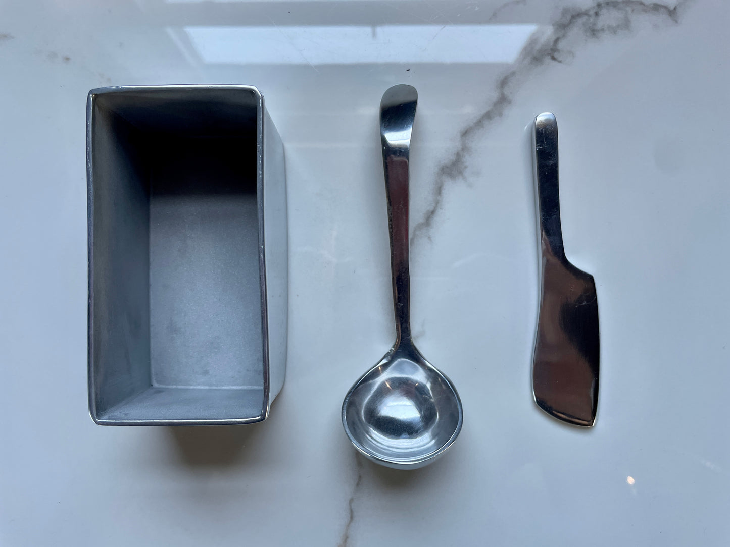 Silver Medium 6pc Tray and Utensils Pewter Set