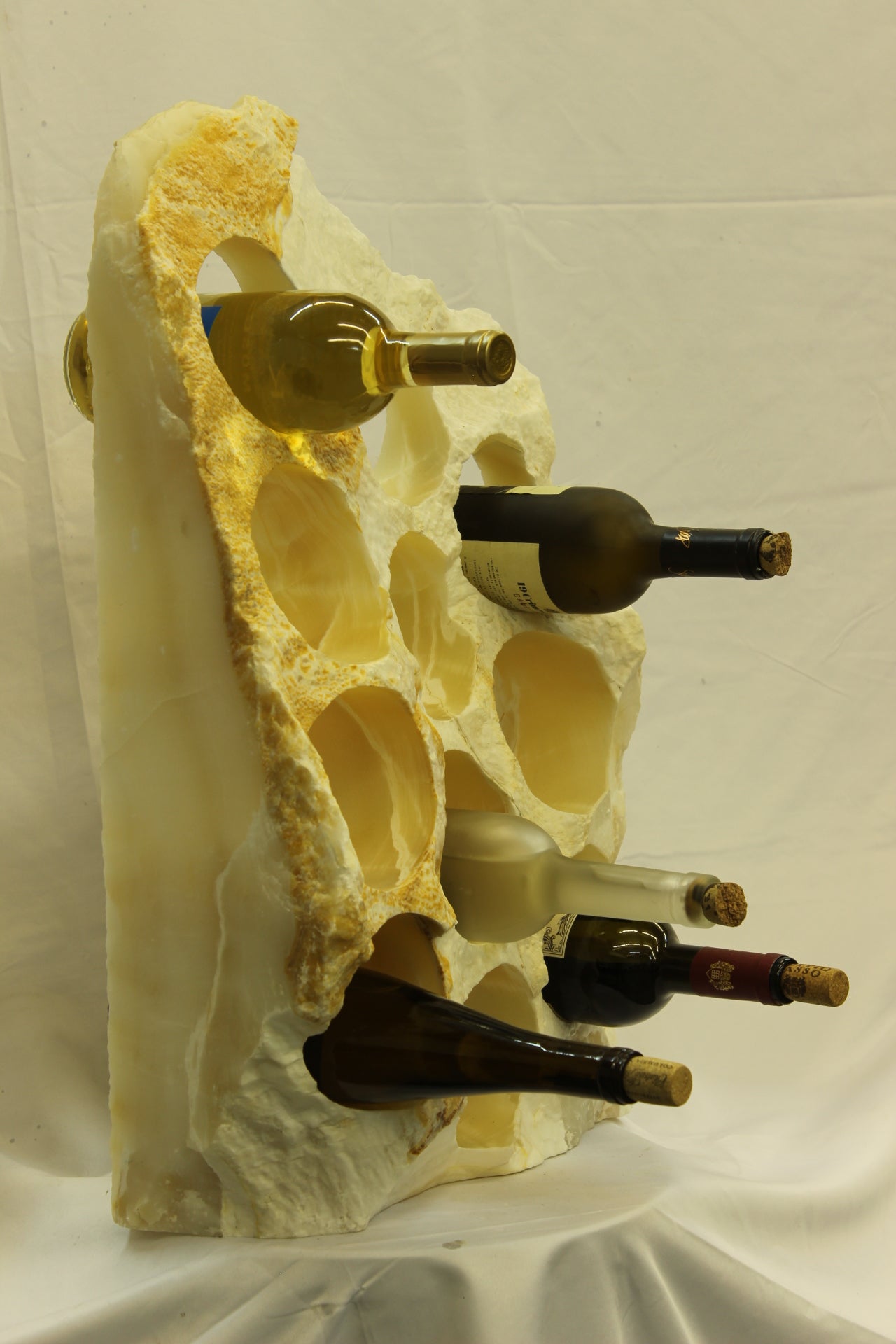 Yellow & White Onyx Stone Wine Holder