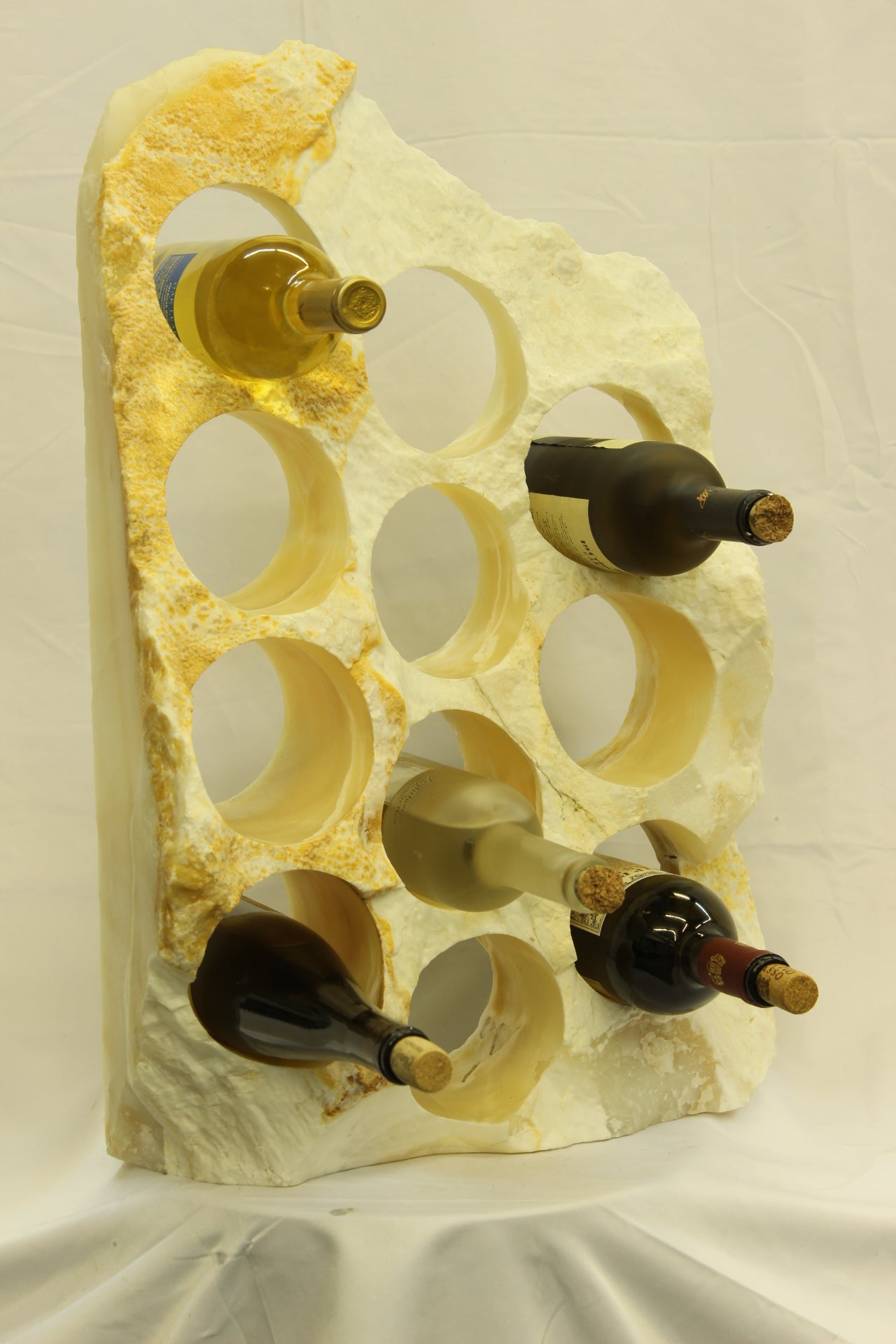 Yellow & White Onyx Stone Wine Holder