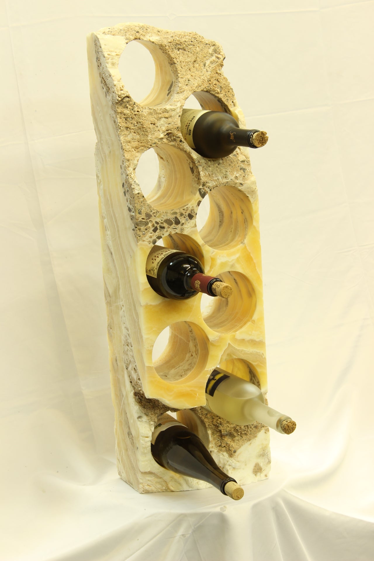 Yellow & Brown Onyx Stone Wine Holder