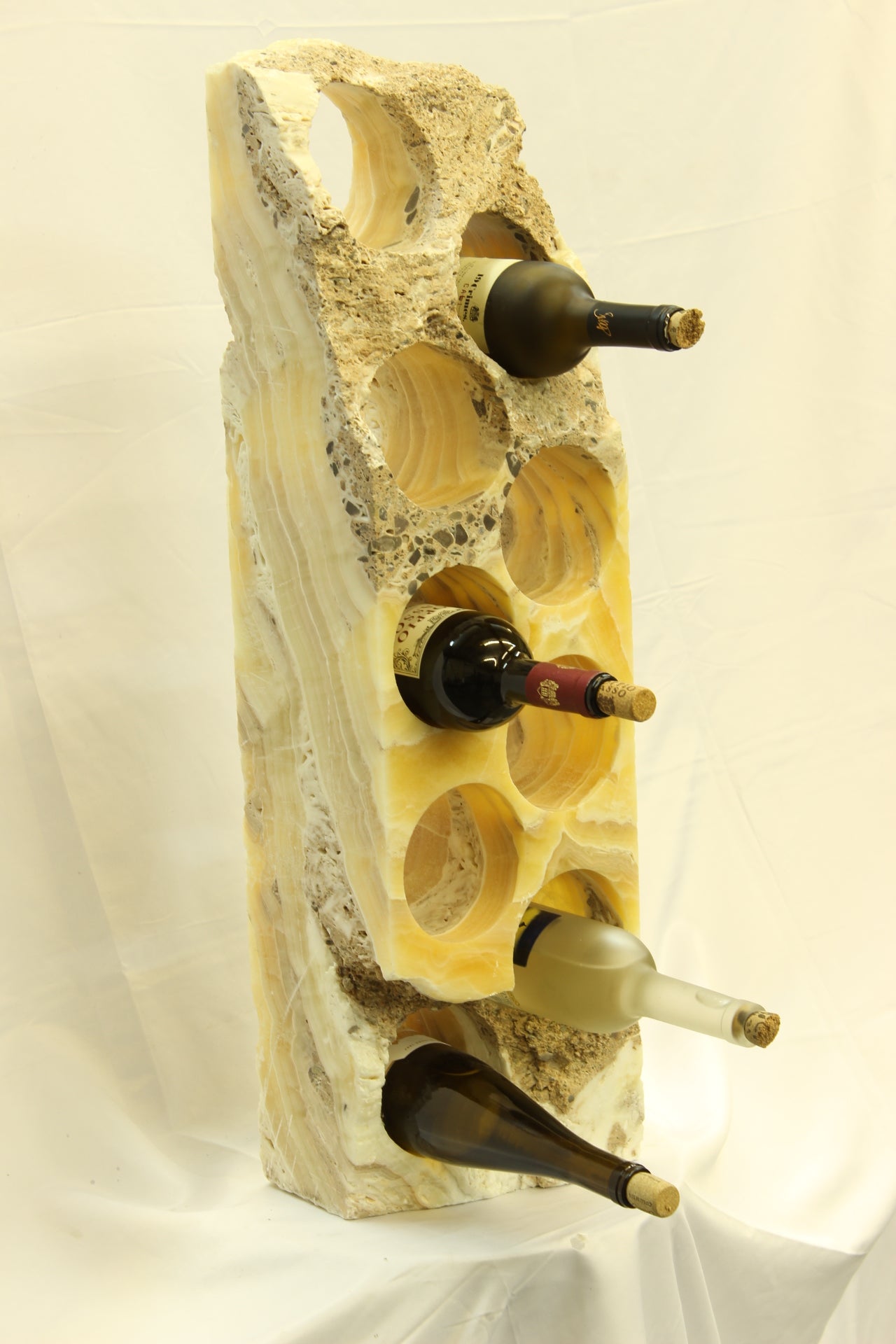 Yellow & Brown Onyx Stone Wine Holder
