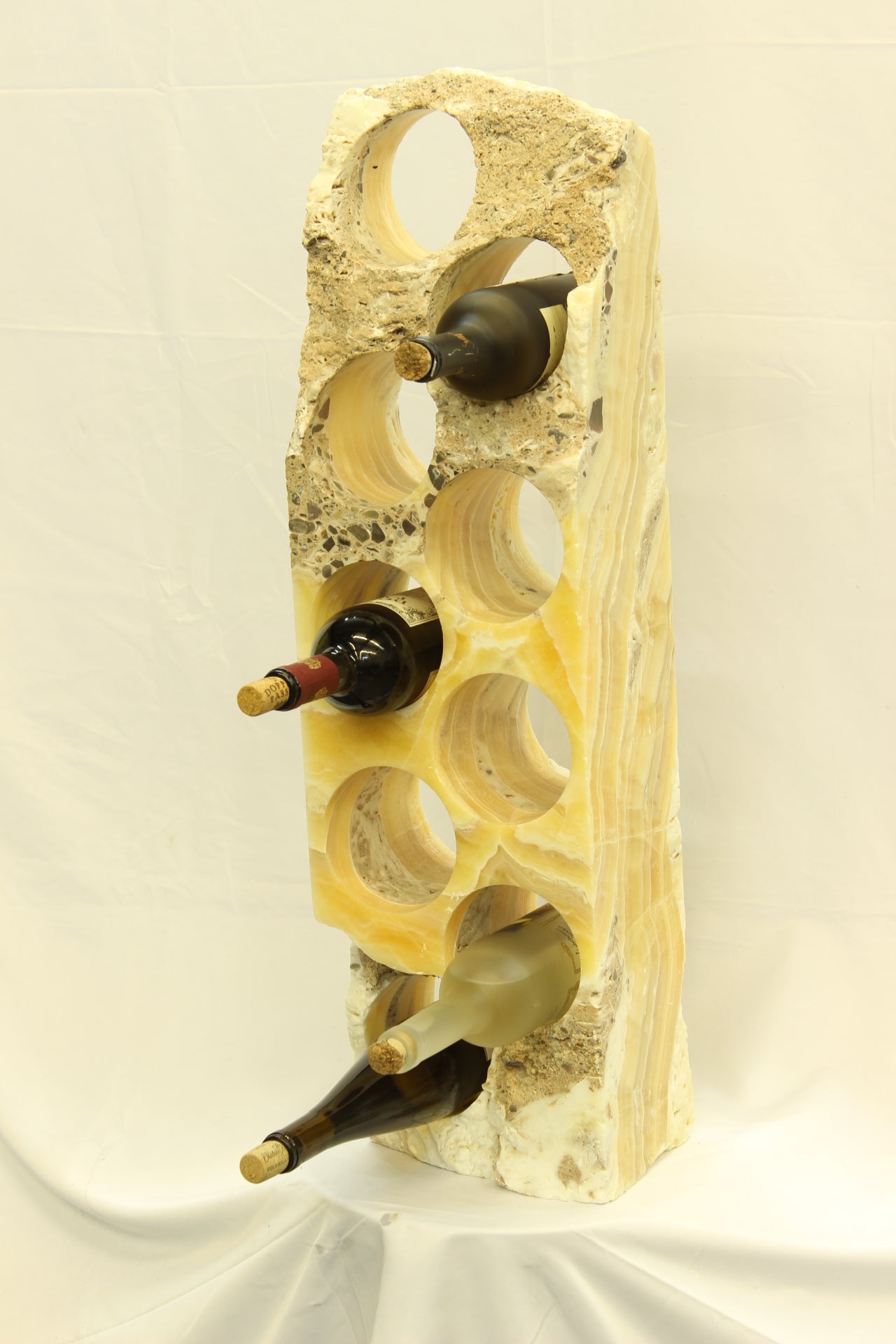 Yellow & Brown Onyx Stone Wine Holder