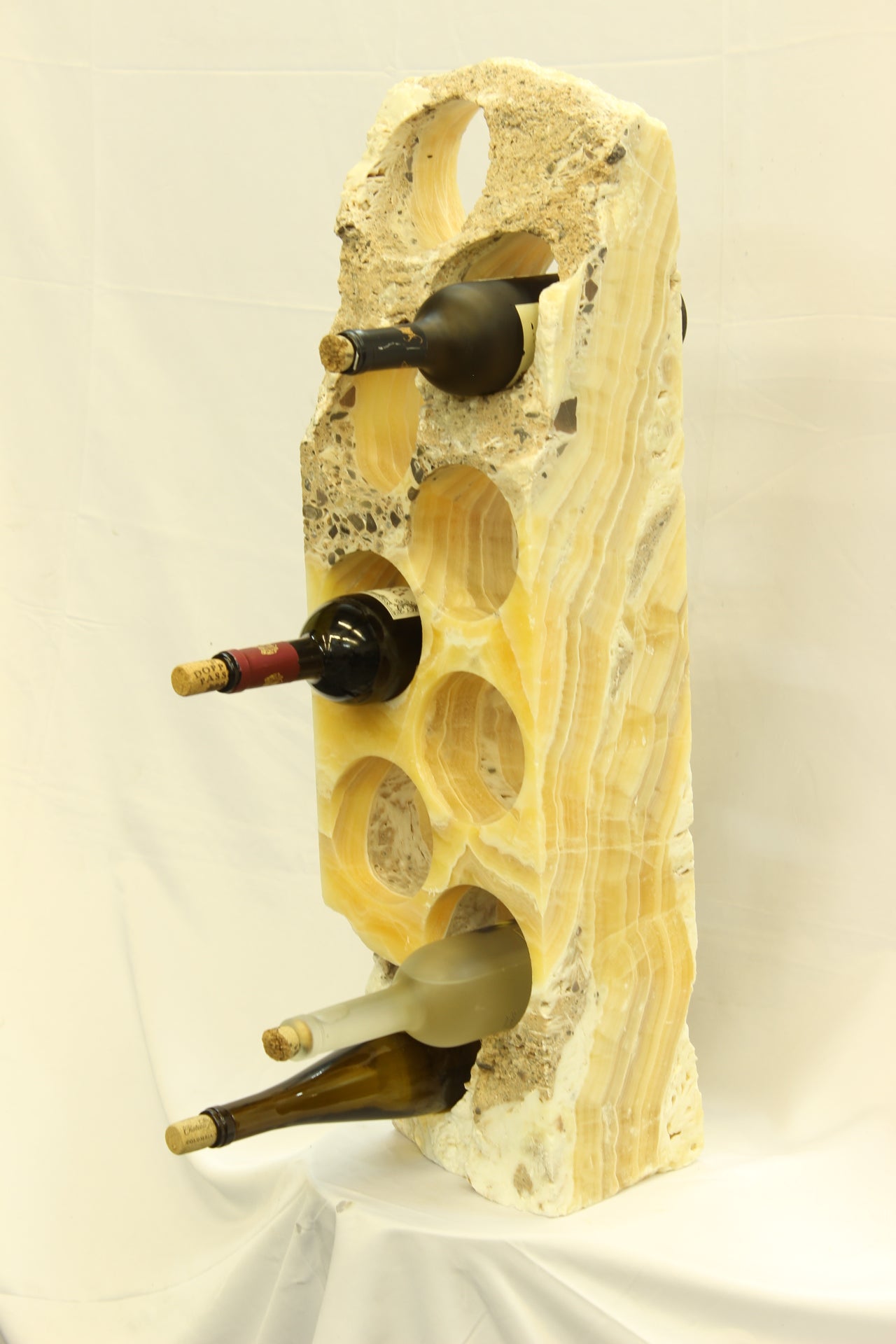 Yellow & Brown Onyx Stone Wine Holder