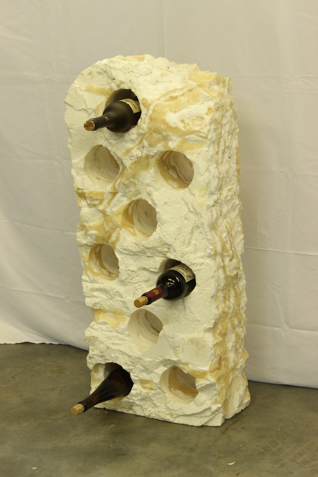 Large White & Beige Onyx Floor Wine Holder