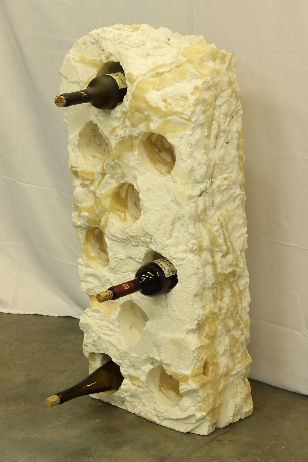 Large White & Beige Onyx Floor Wine Holder