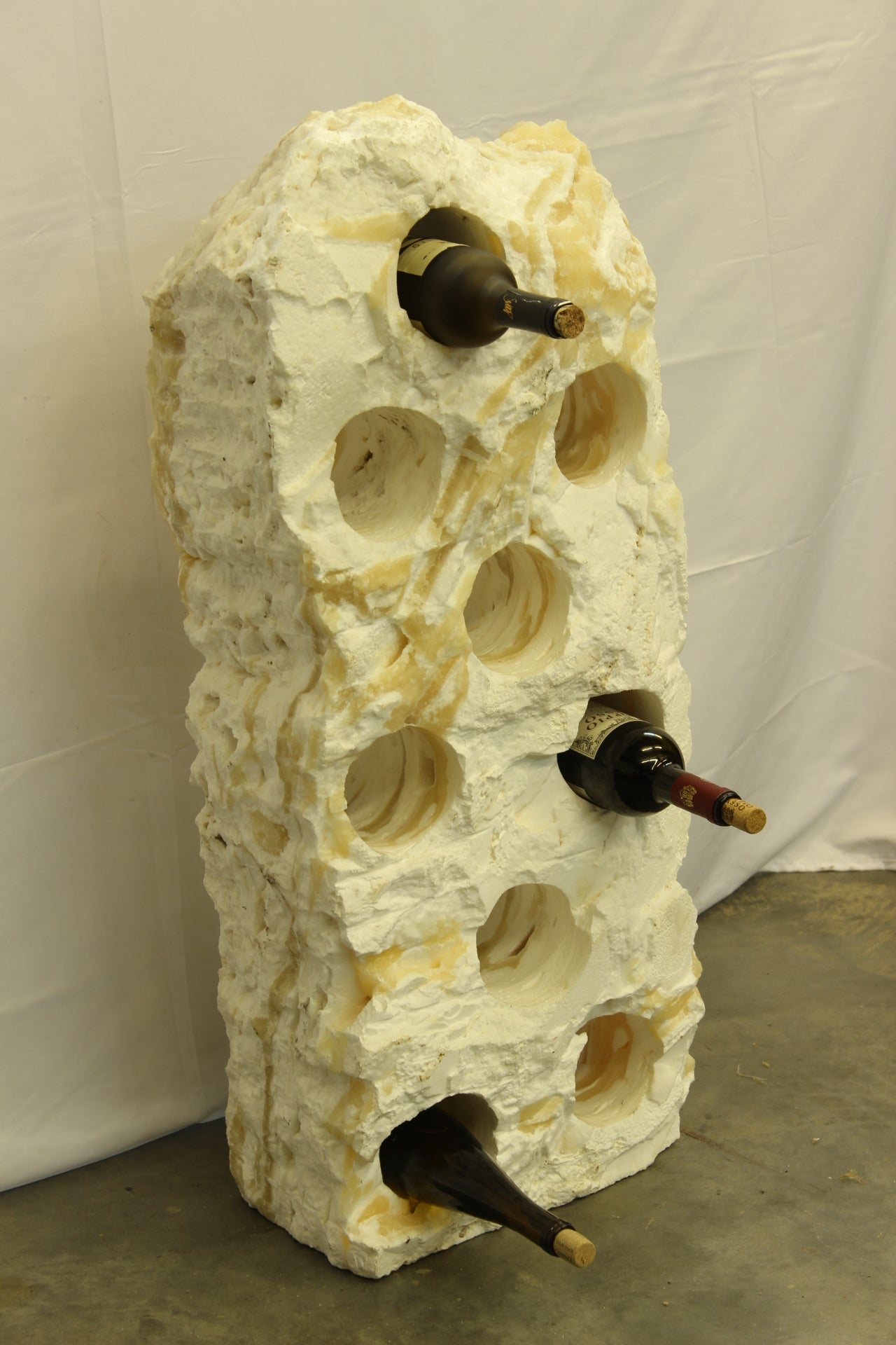 Large White & Beige Onyx Floor Wine Holder
