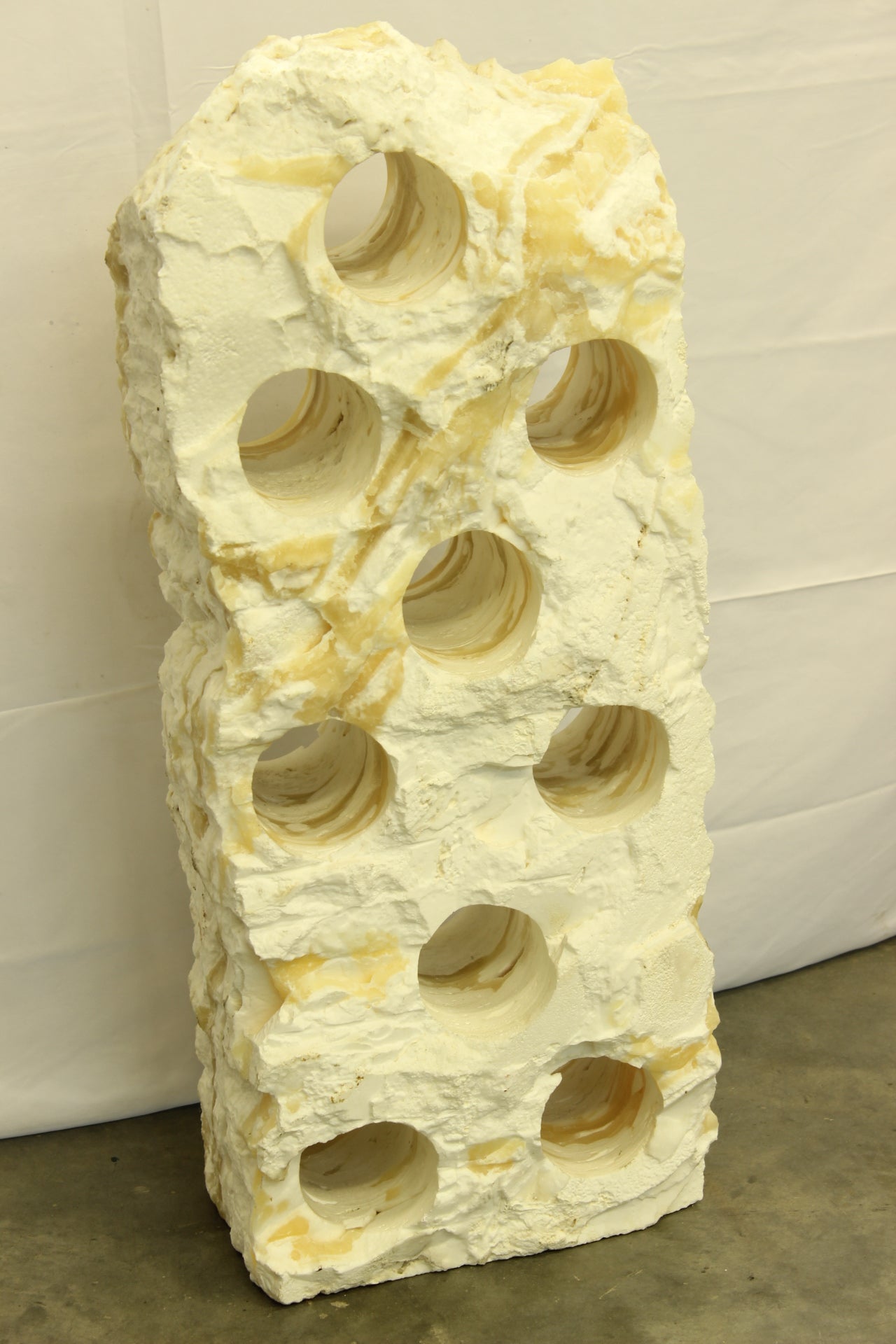 Large White & Beige Onyx Floor Wine Holder