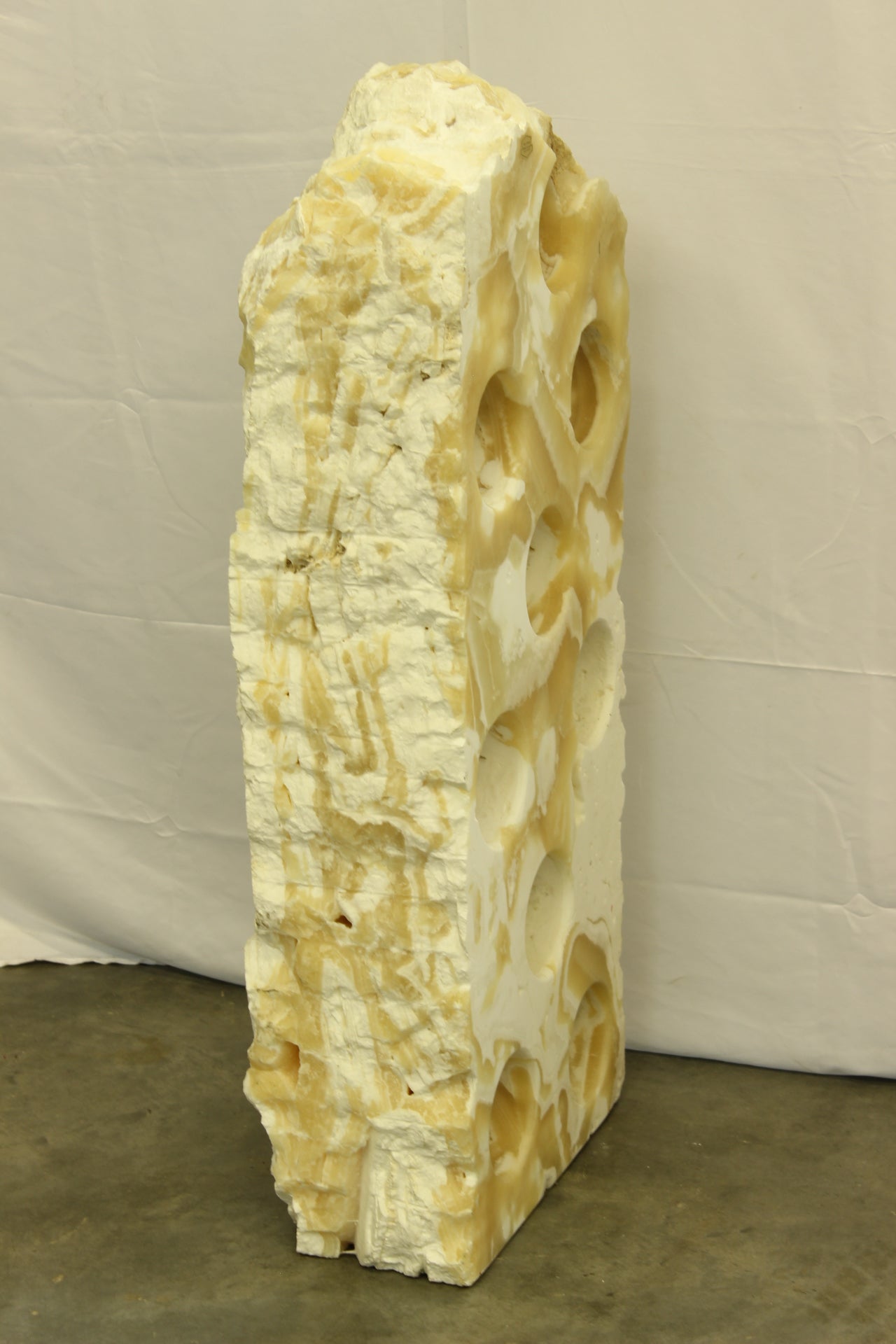 Large White & Beige Onyx Floor Wine Holder