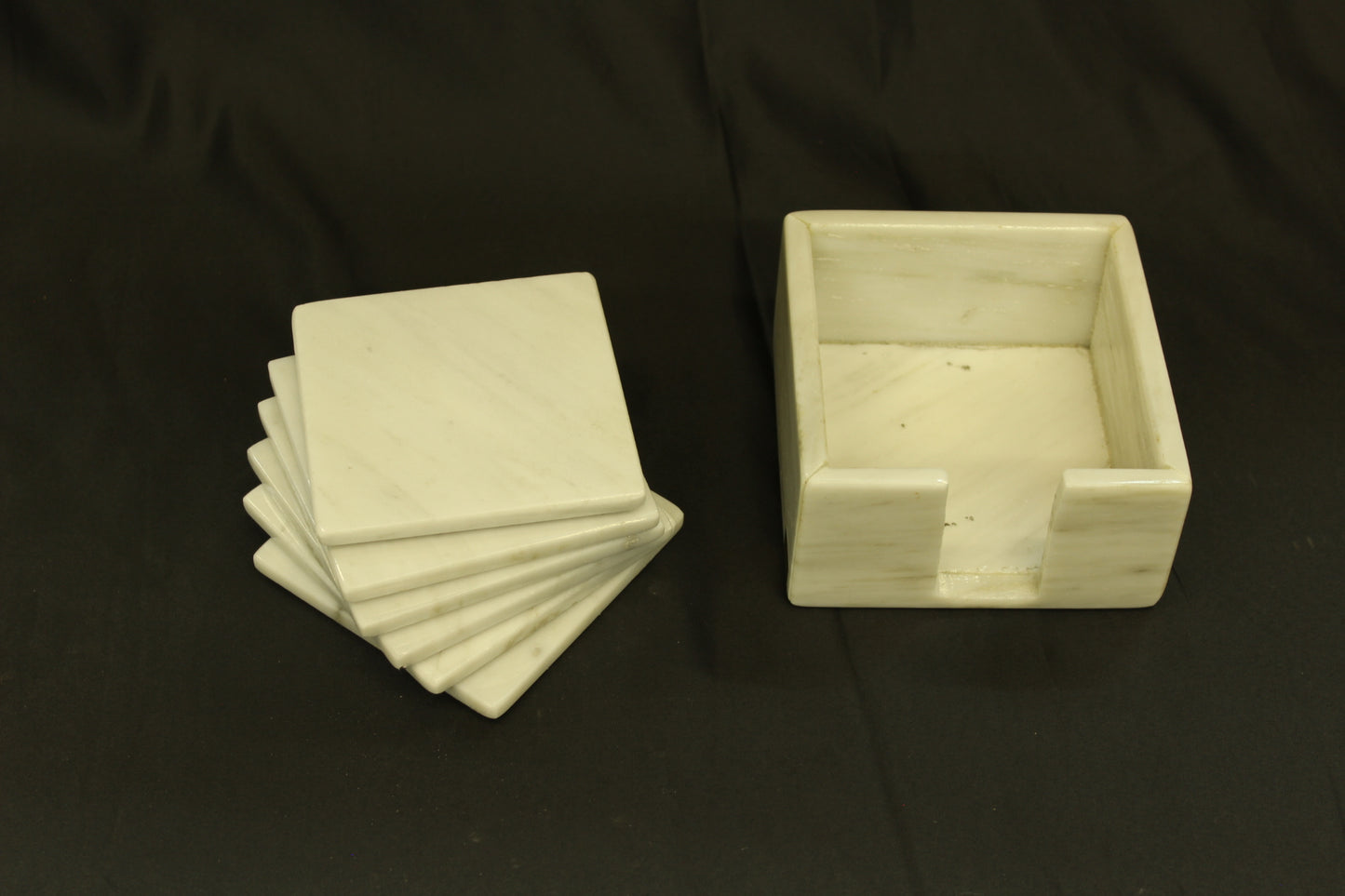 7pc White Marble Coaster Set
