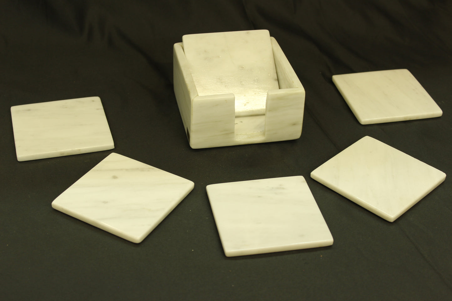 7pc White Marble Coaster Set