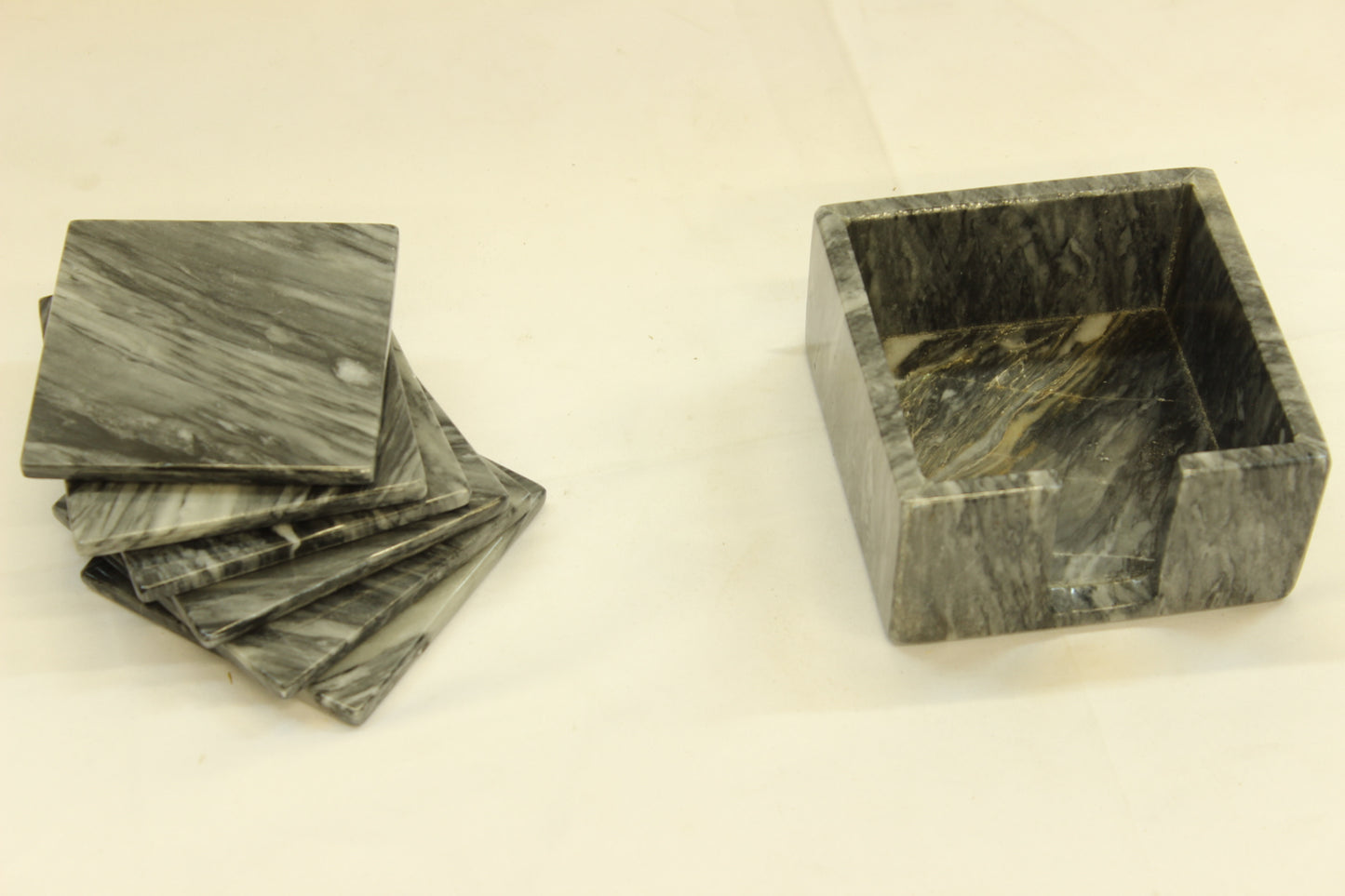 7 Pc. Black Marble Coaster Set