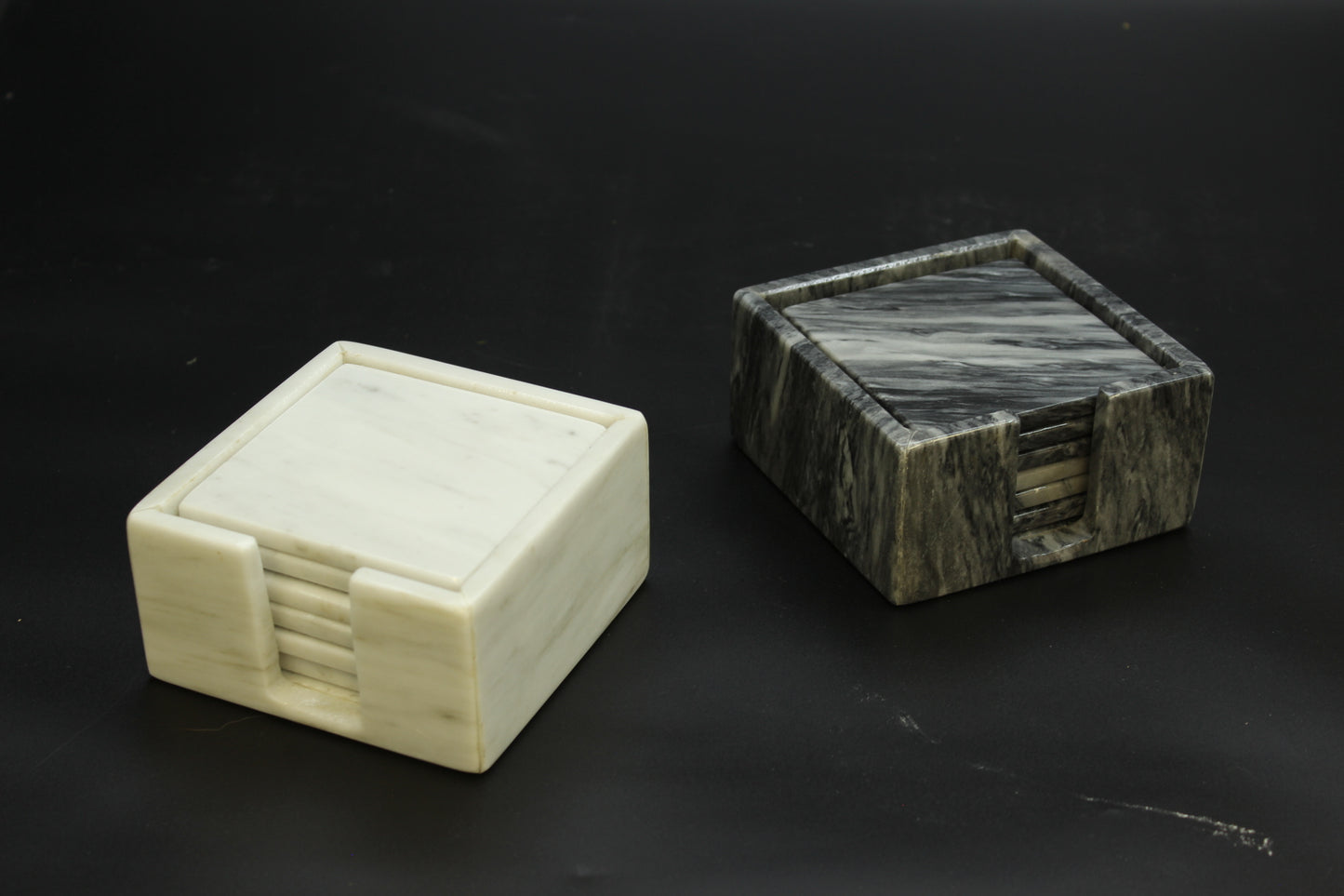 7pc White Marble Coaster Set
