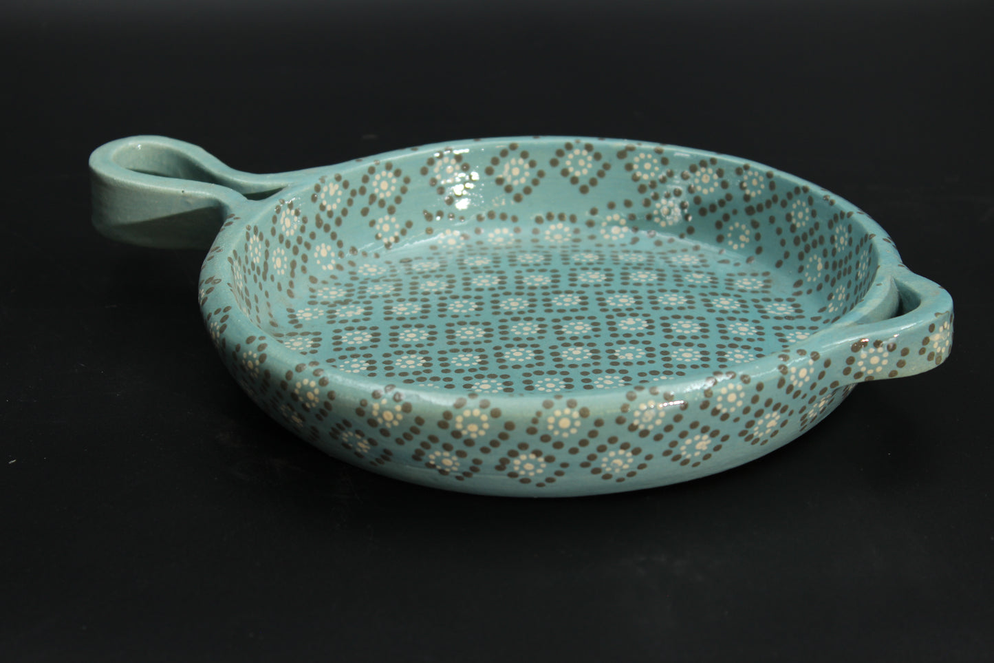 8" Aqua Patterned Clay Frying Pan