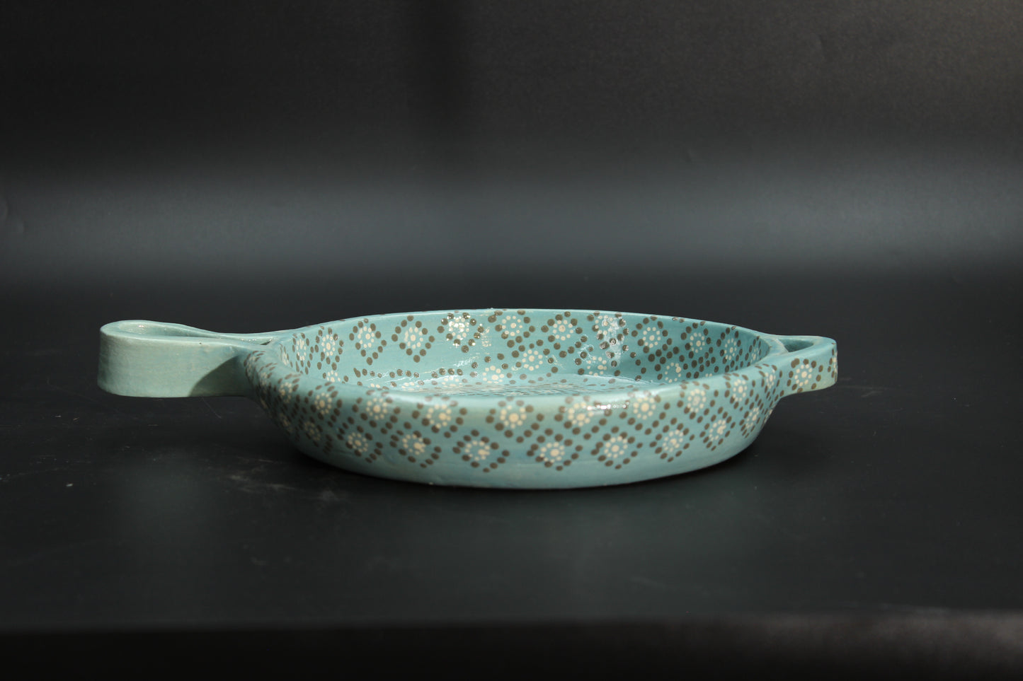 8" Aqua Patterned Clay Frying Pan