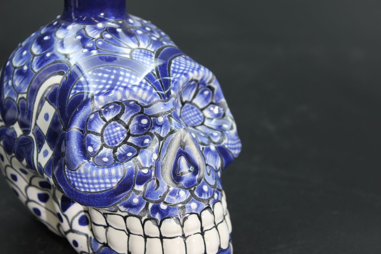 16oz Blue Talavera Ceramic Skull Liquor Bottle