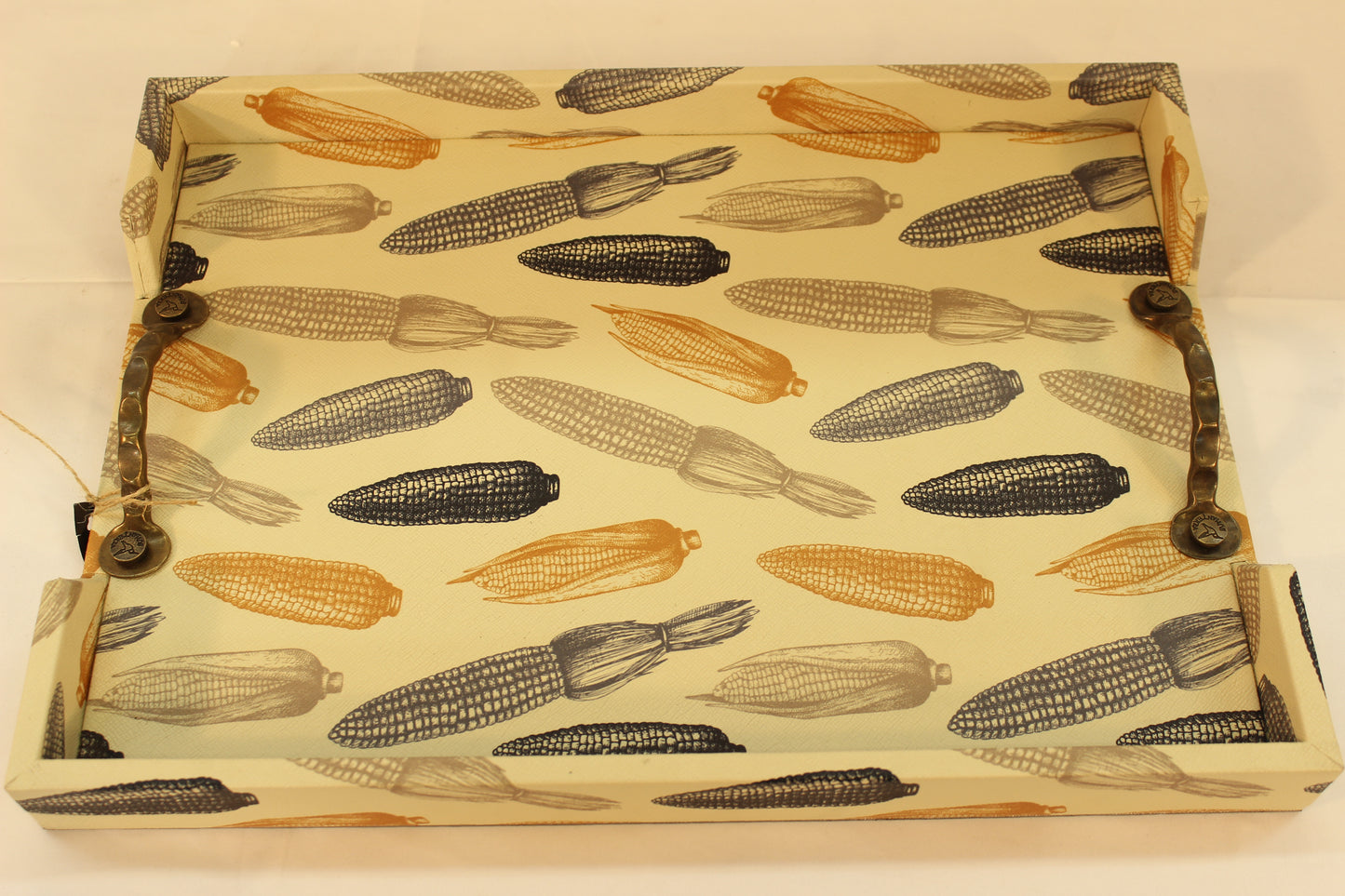 Beige Cornfield Serving Tray w/ Metal Handles