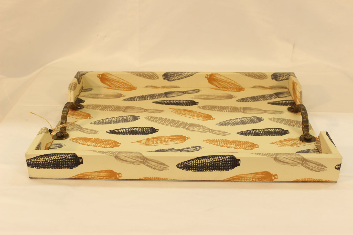Beige Cornfield Serving Tray w/ Metal Handles