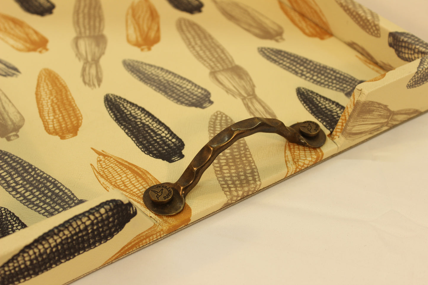 Beige Cornfield Serving Tray w/ Metal Handles