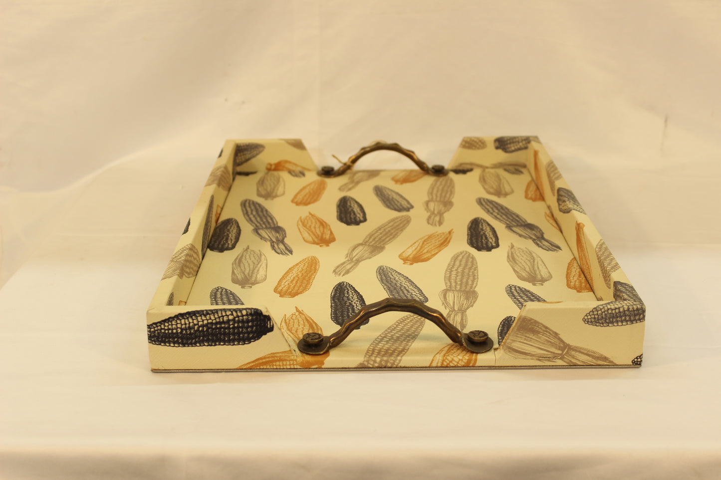 Beige Cornfield Serving Tray w/ Metal Handles