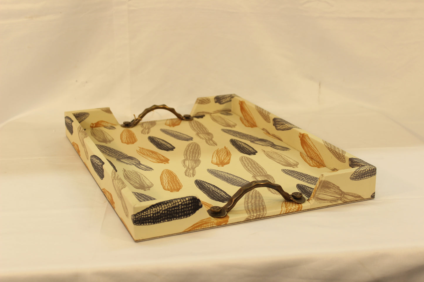 Beige Cornfield Serving Tray w/ Metal Handles
