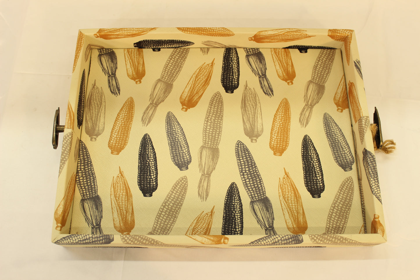 Beige Cornfield Serving Tray w/ Metal Handles