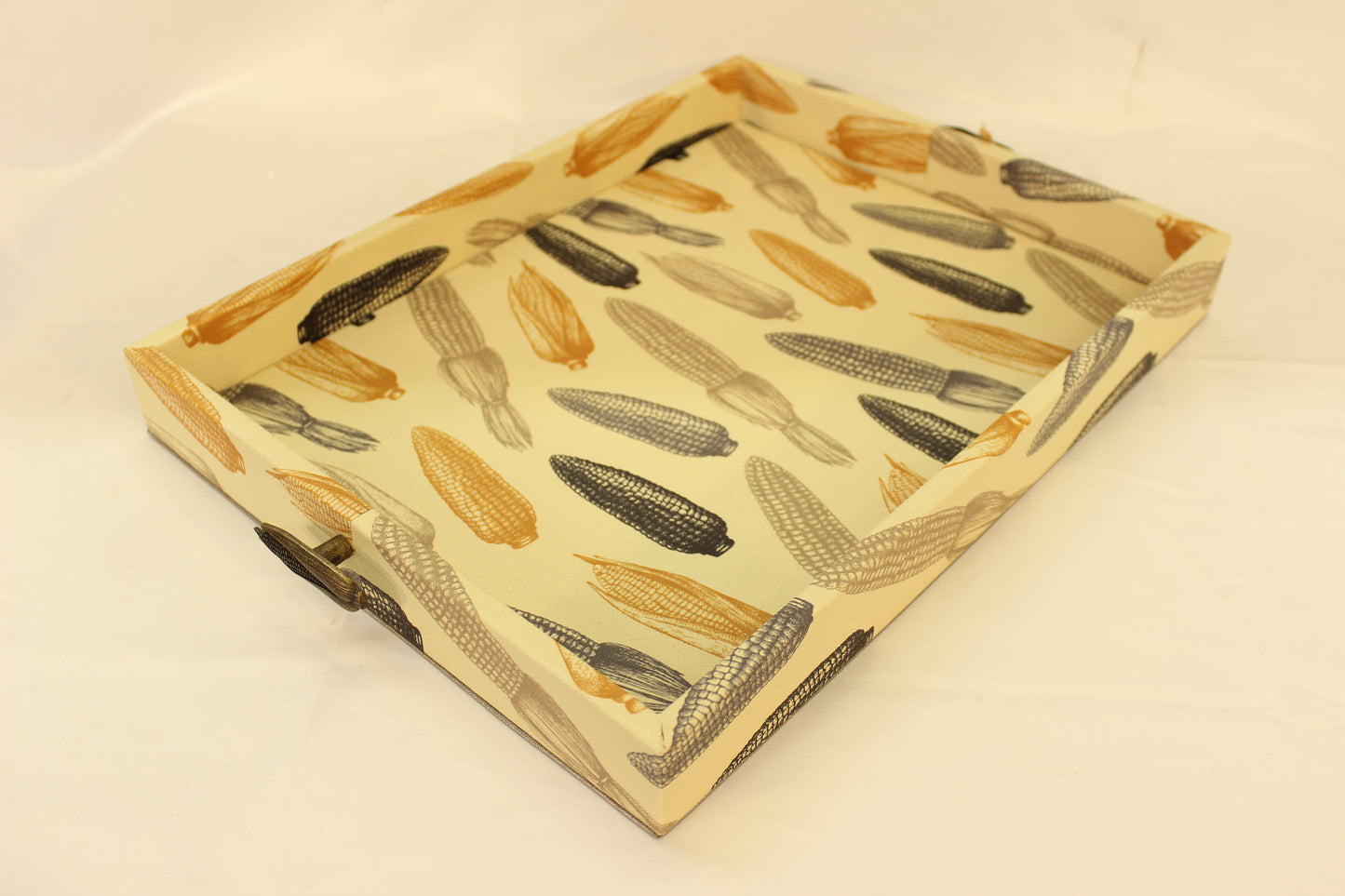 Beige Cornfield Serving Tray w/ Metal Handles