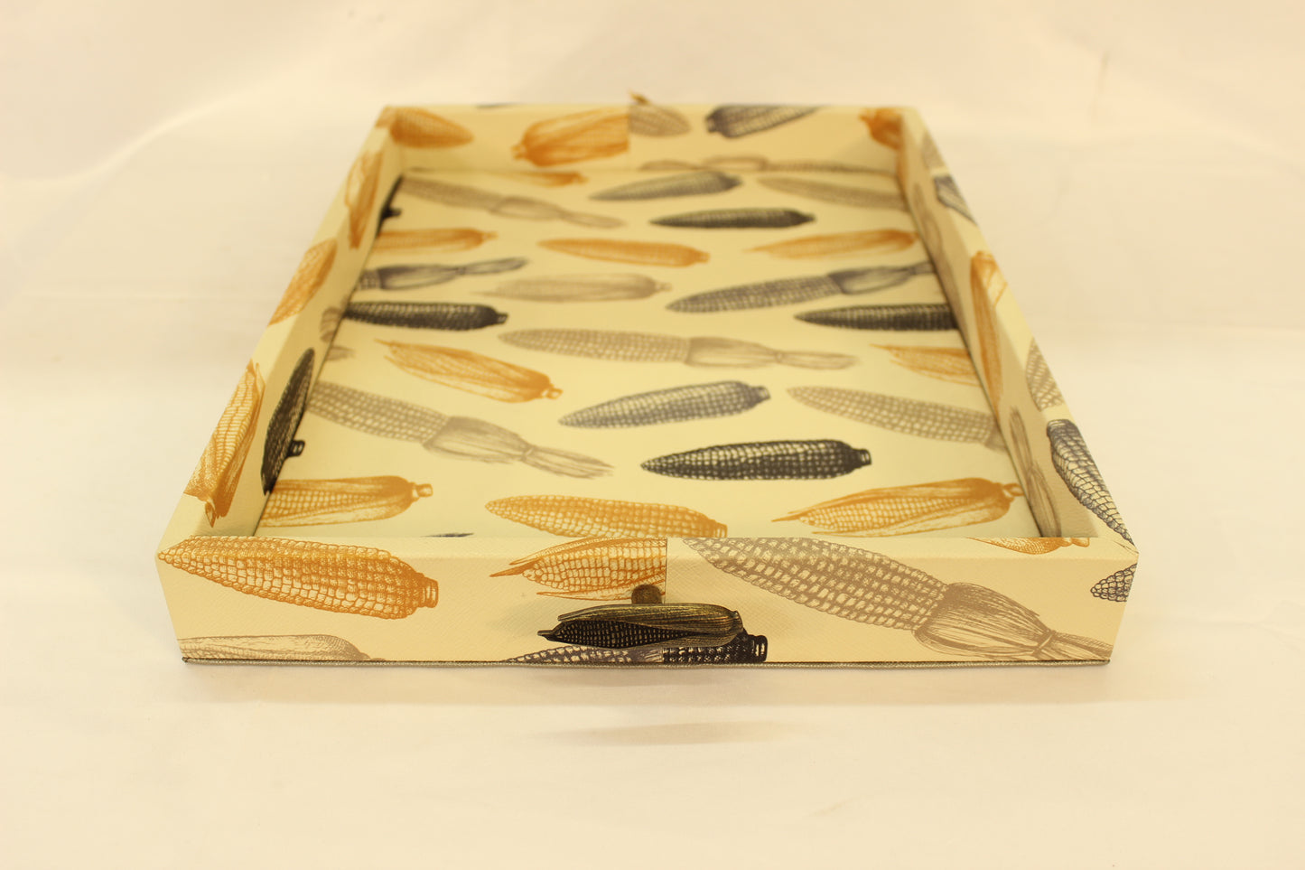 Beige Cornfield Serving Tray w/ Metal Handles