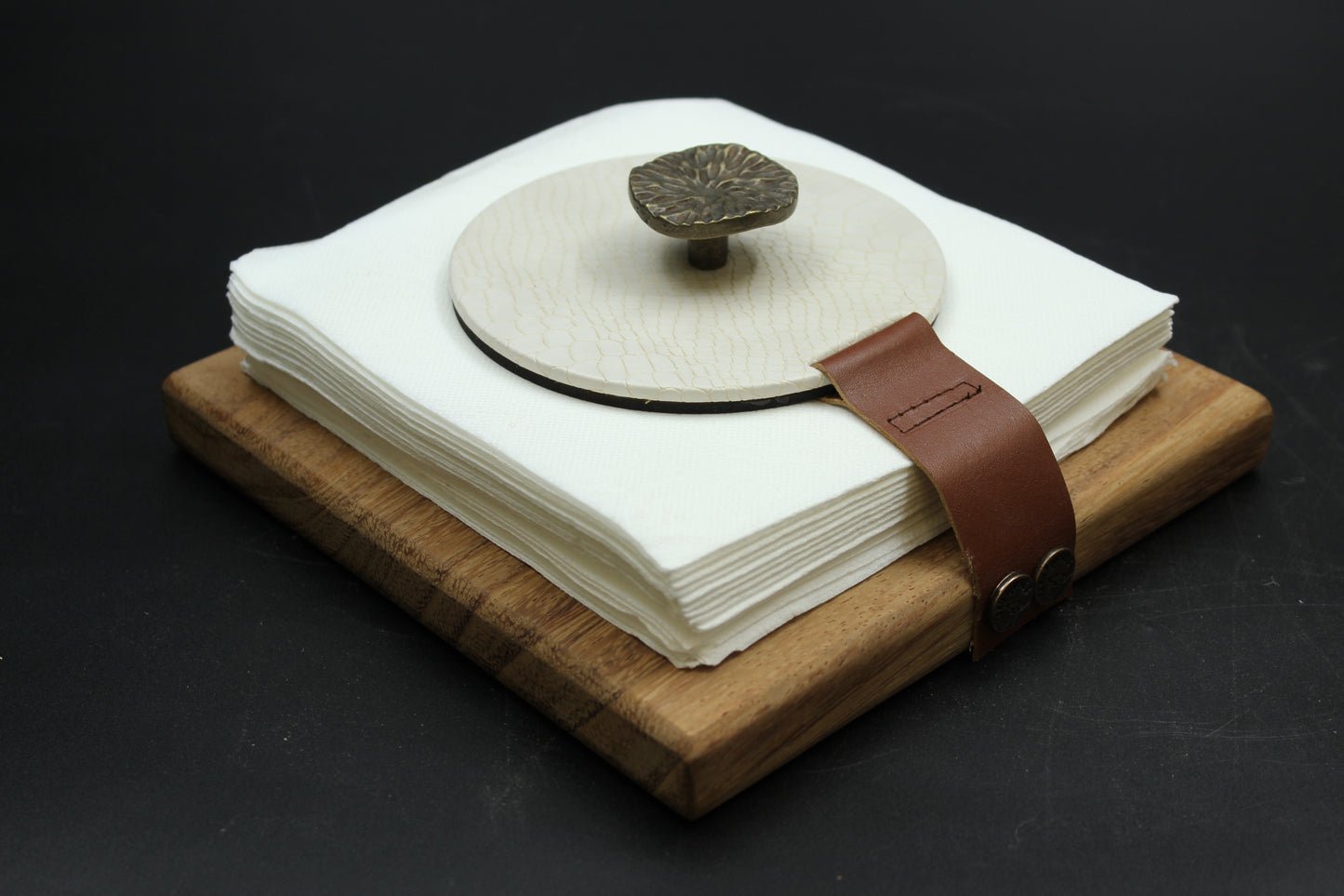 Cream Seaweed Wood Napkin Holder