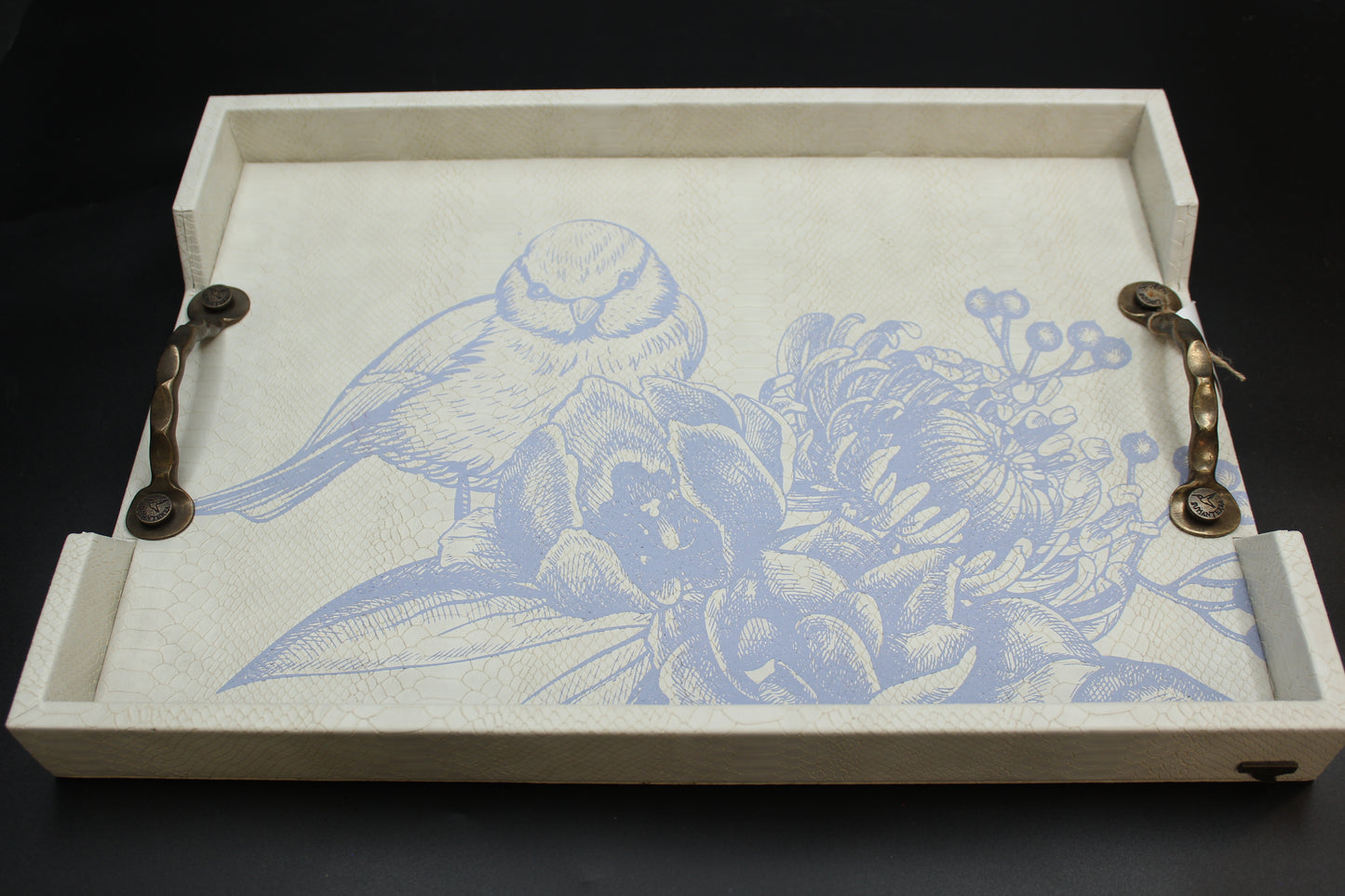 Lilac Bluebird Serving Tray w/ Metal Handles