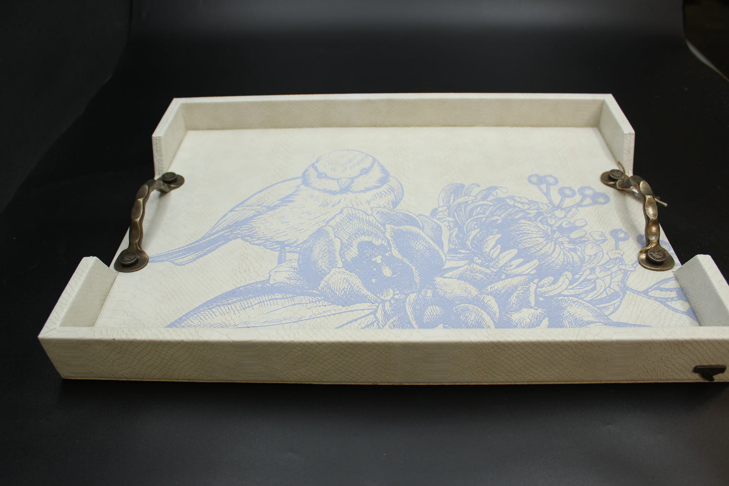 Lilac Bluebird Serving Tray w/ Metal Handles