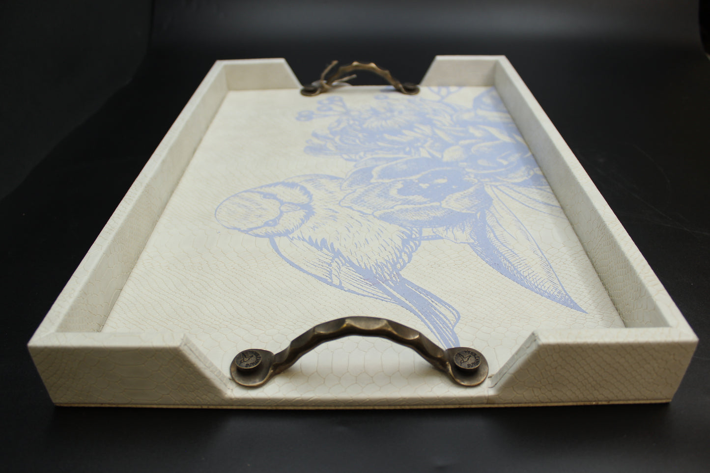 Lilac Bluebird Serving Tray w/ Metal Handles