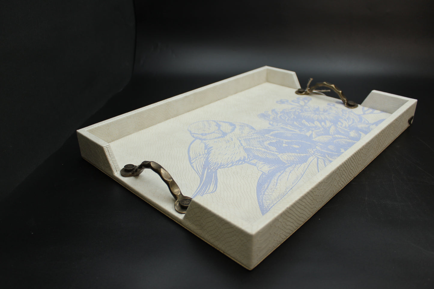 Lilac Bluebird Serving Tray w/ Metal Handles
