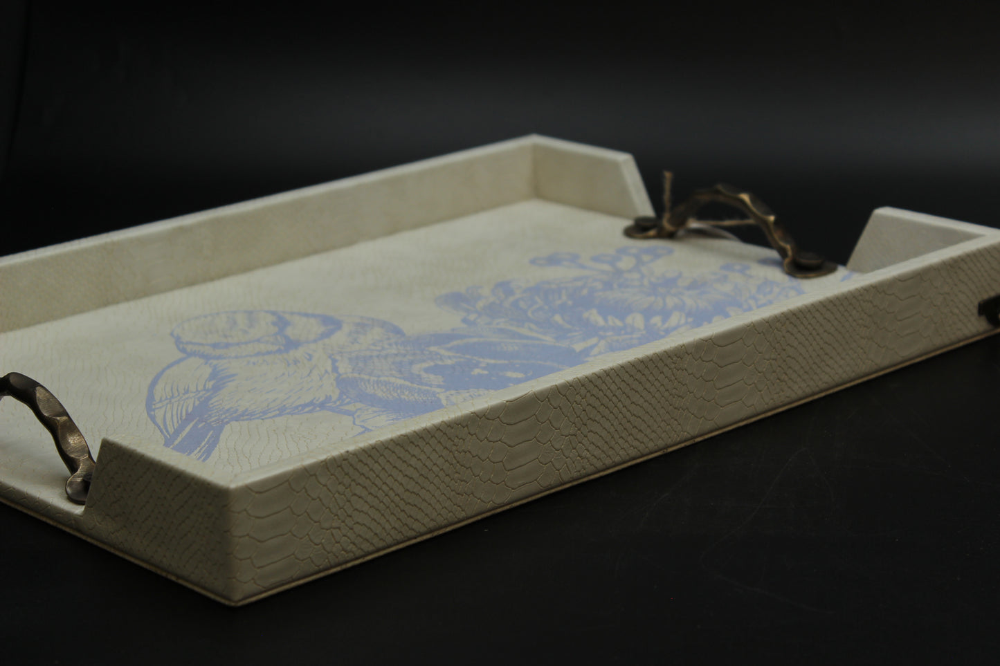 Lilac Bluebird Serving Tray w/ Metal Handles