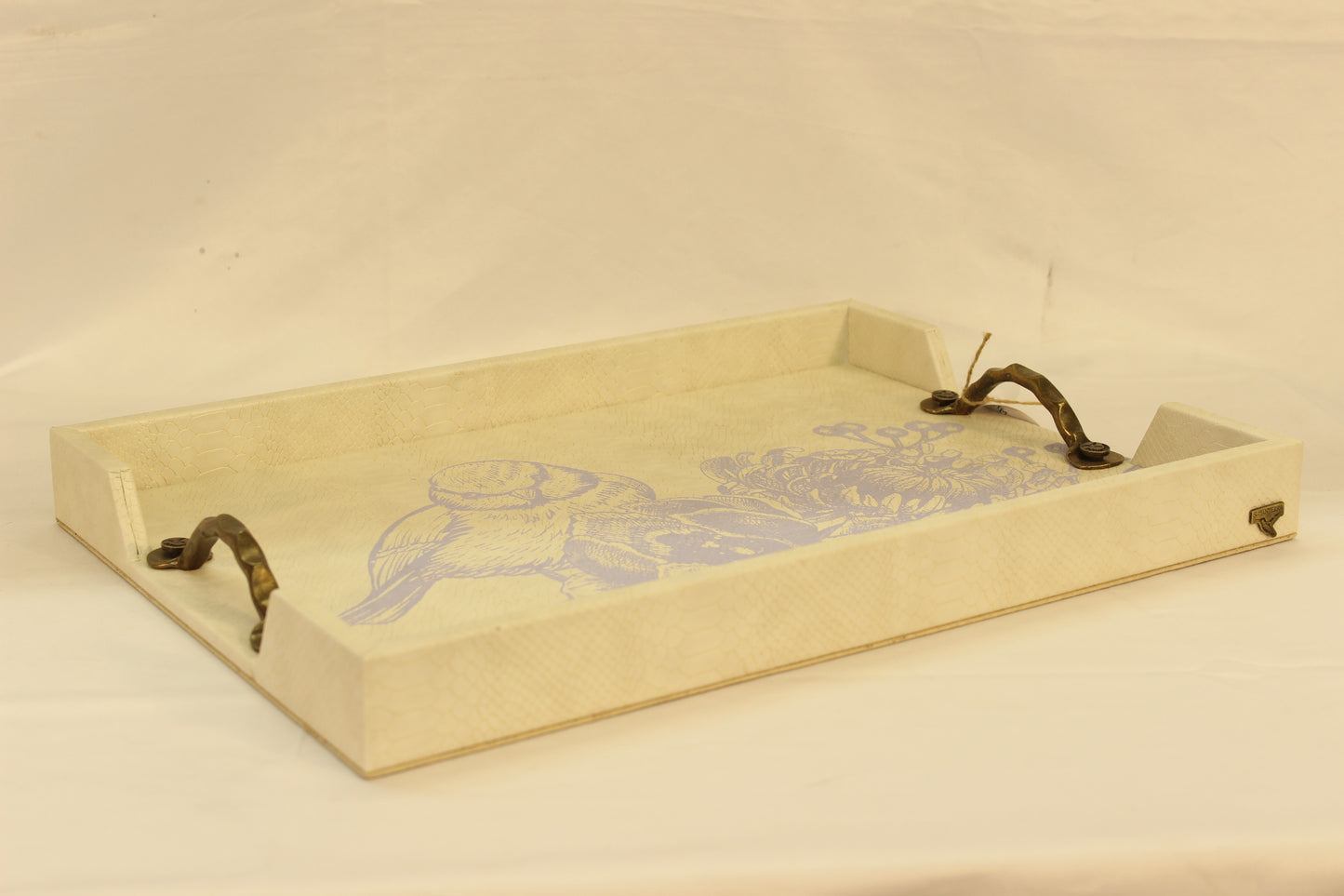 Lilac Bluebird Serving Tray w/ Metal Handles