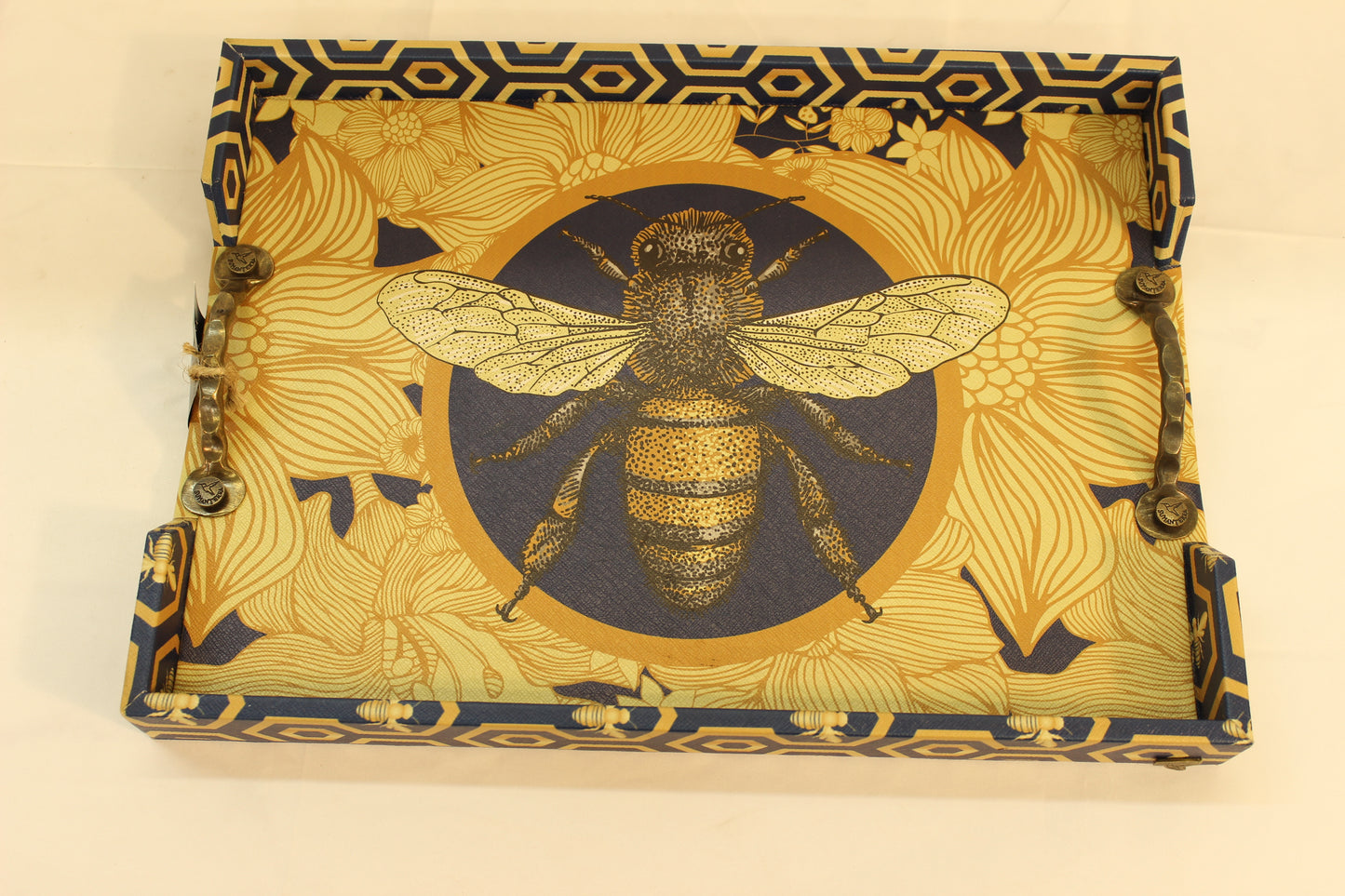 Blue Beehive Serving Tray w/ Metal Handles