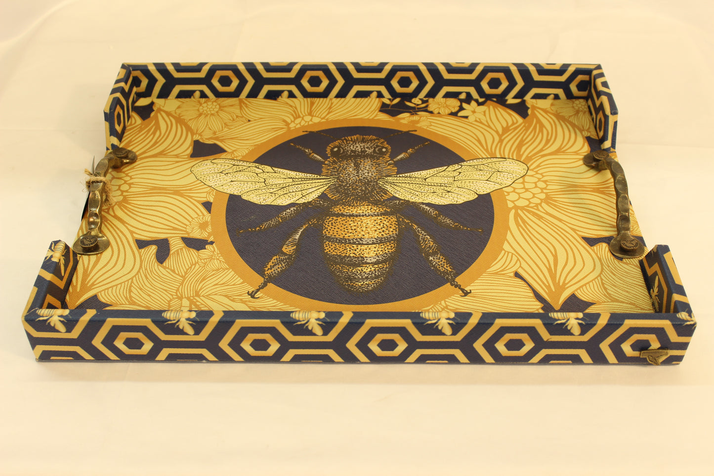 Blue Beehive Serving Tray w/ Metal Handles