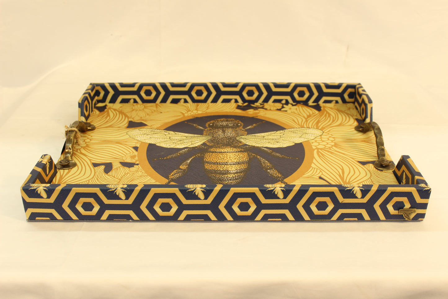 Blue Beehive Serving Tray w/ Metal Handles