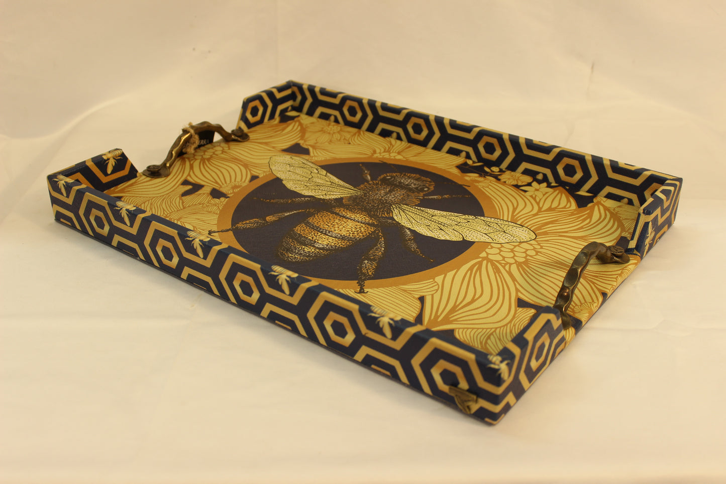 Blue Beehive Serving Tray w/ Metal Handles