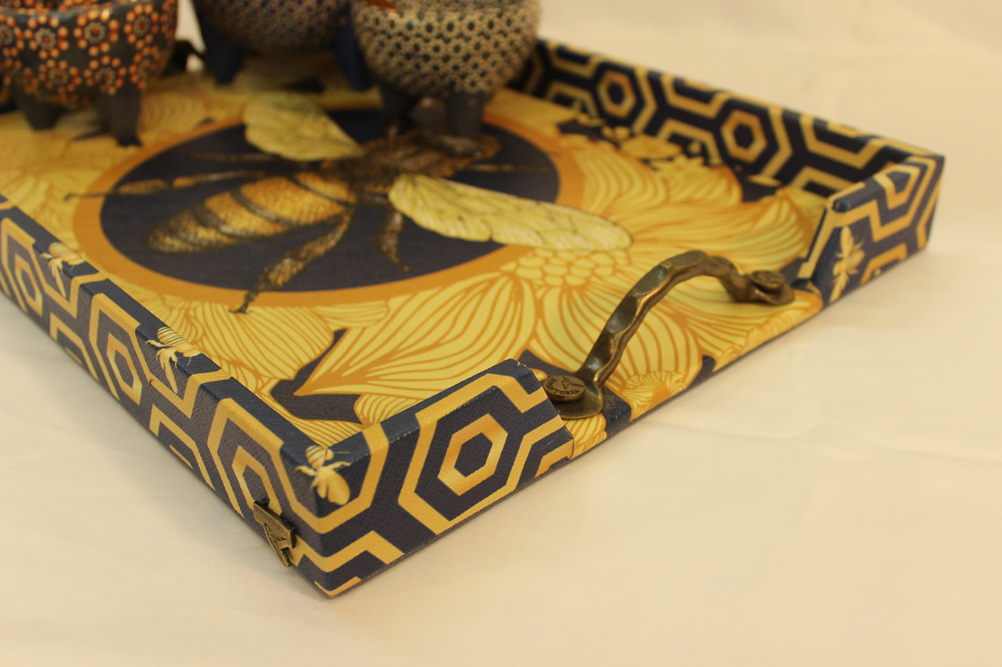 Blue Beehive Serving Tray w/ Metal Handles