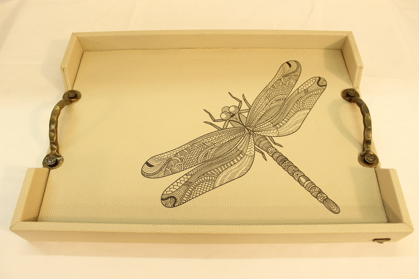 Black Dragonfly Serving Tray w/ Metal Handles