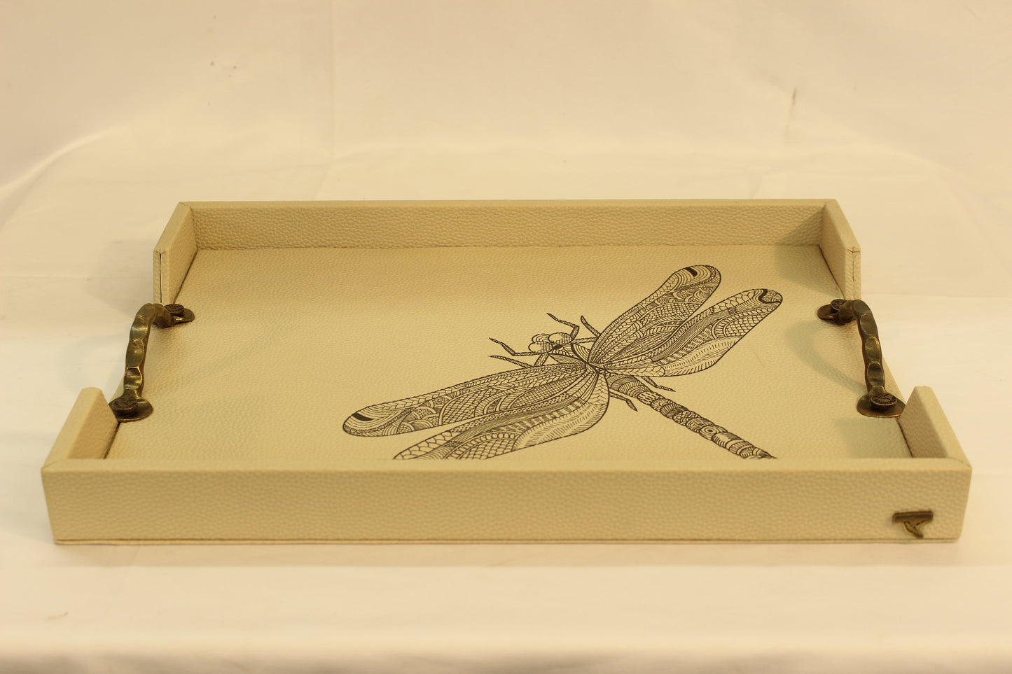 Black Dragonfly Serving Tray w/ Metal Handles