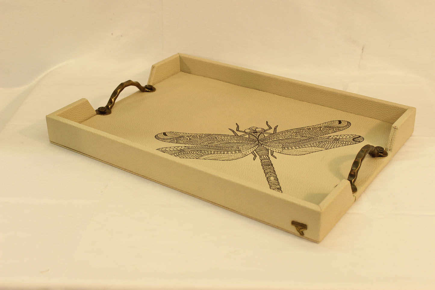 Black Dragonfly Serving Tray w/ Metal Handles