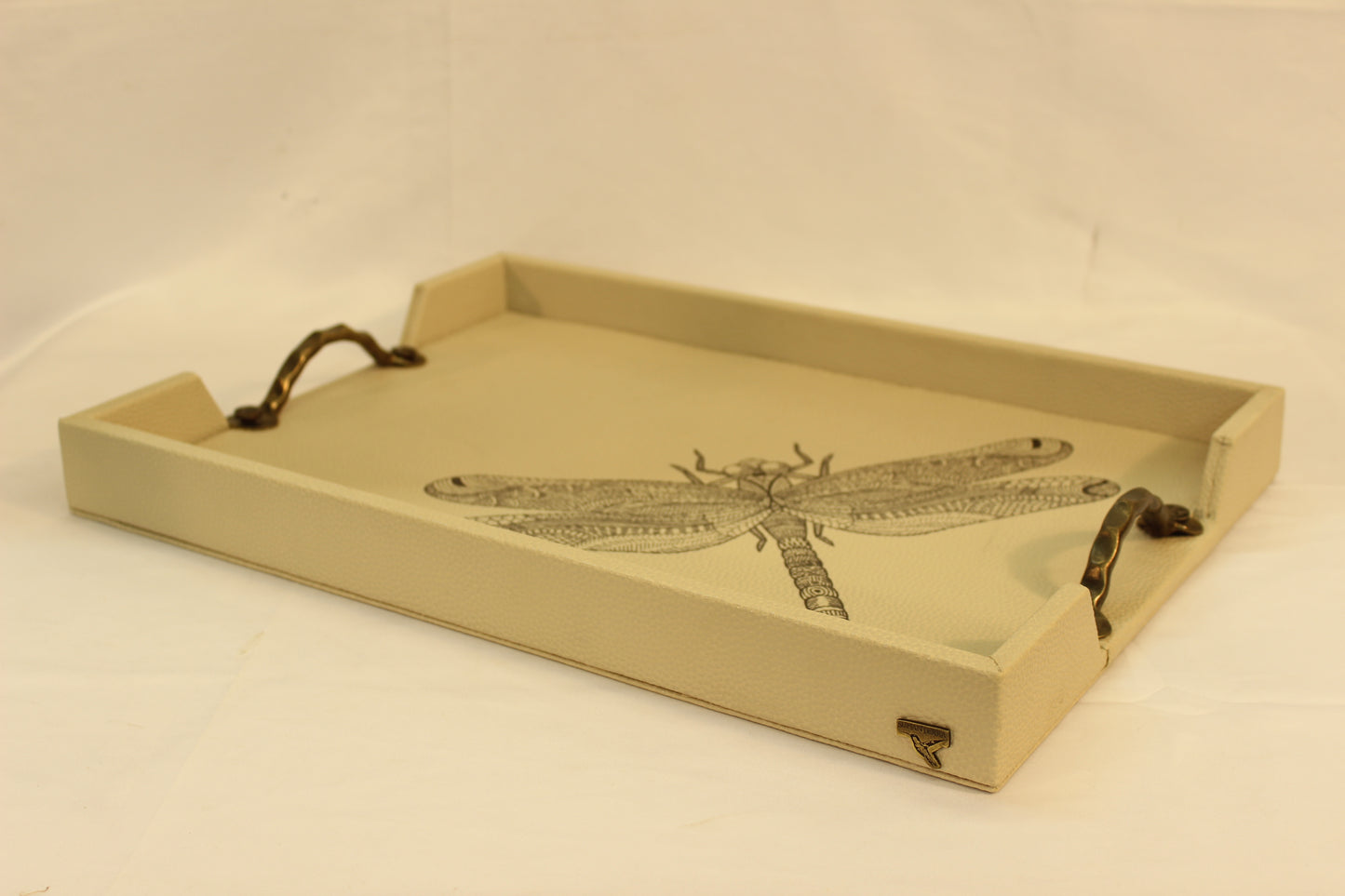 Black Dragonfly Serving Tray w/ Metal Handles